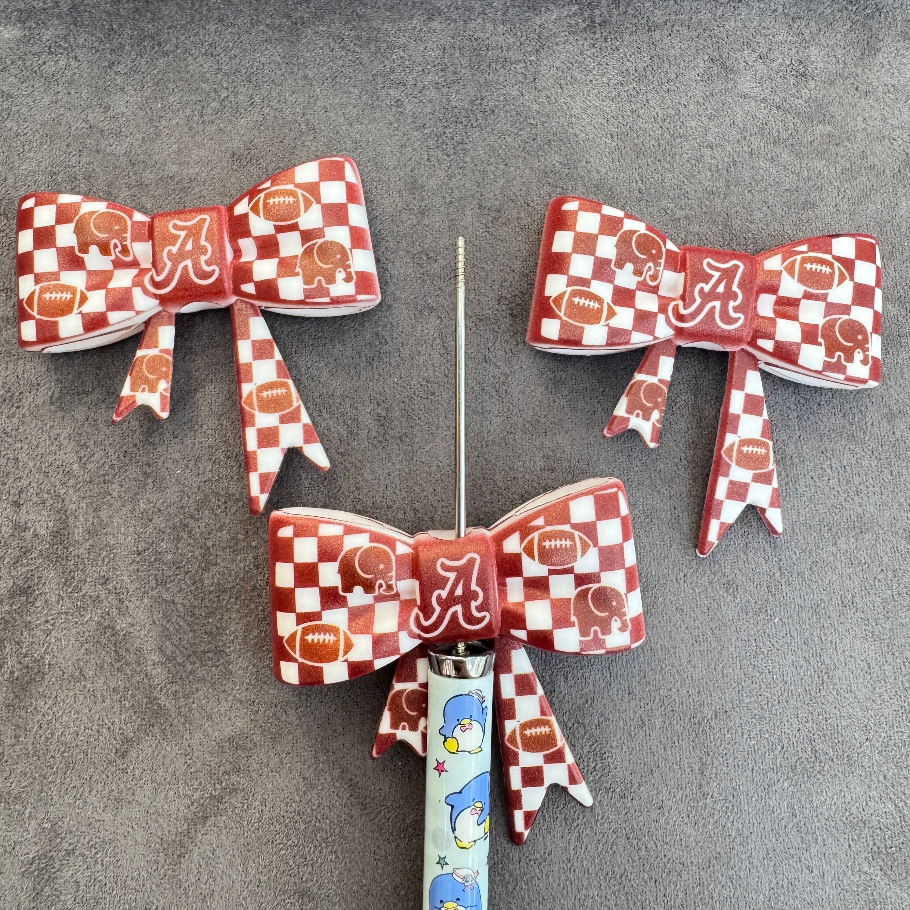 Silicone Focal Beads 3D Bowtie Shape with American College Football Prints