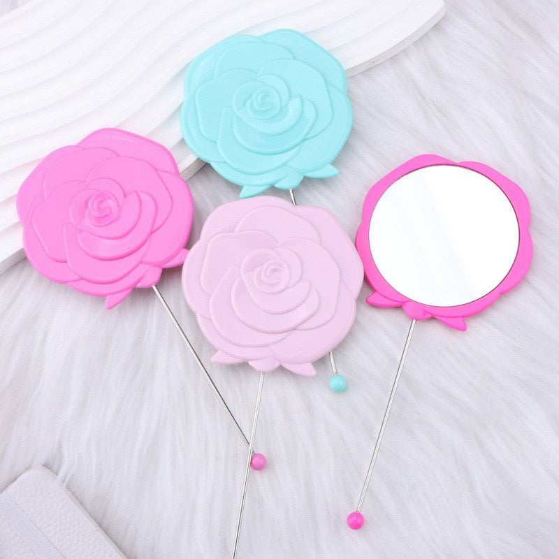 DIY Beadable Rose Flower Shape Mirror Hand-Held Make Up Mirror in Solid Color