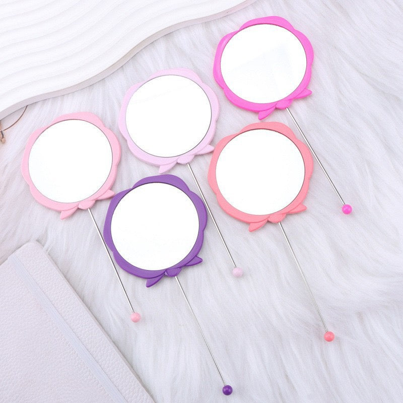 DIY Beadable Rose Flower Shape Mirror Hand-Held Make Up Mirror in Solid Color