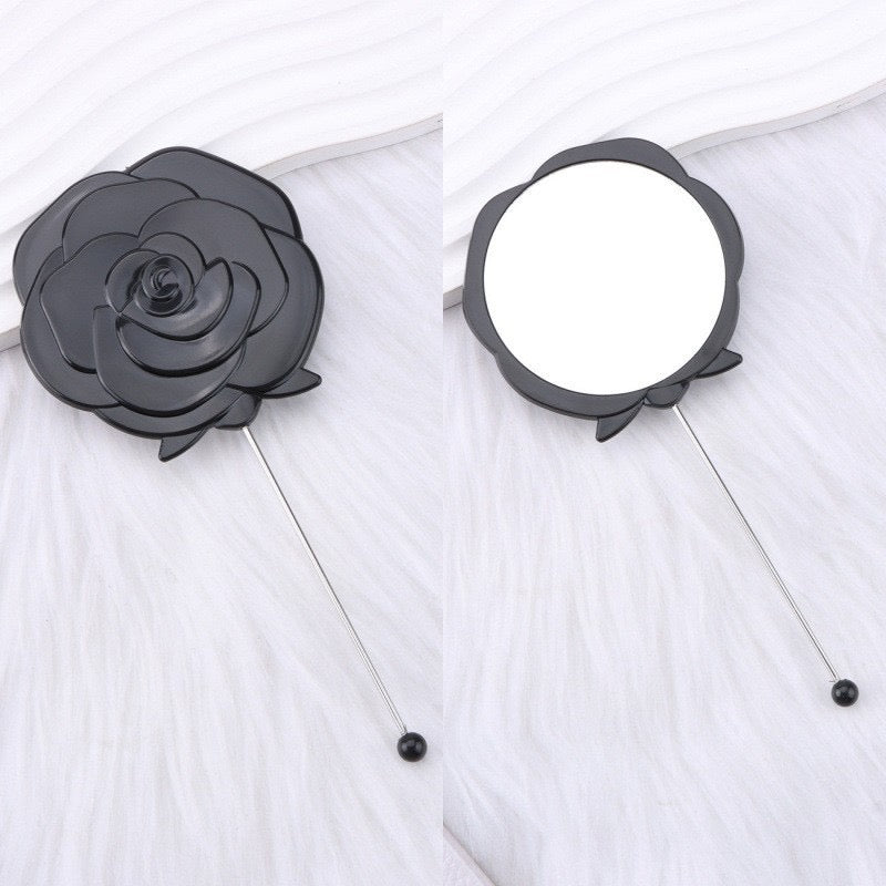 DIY Beadable Rose Flower Shape Mirror Hand-Held Make Up Mirror in Solid Color