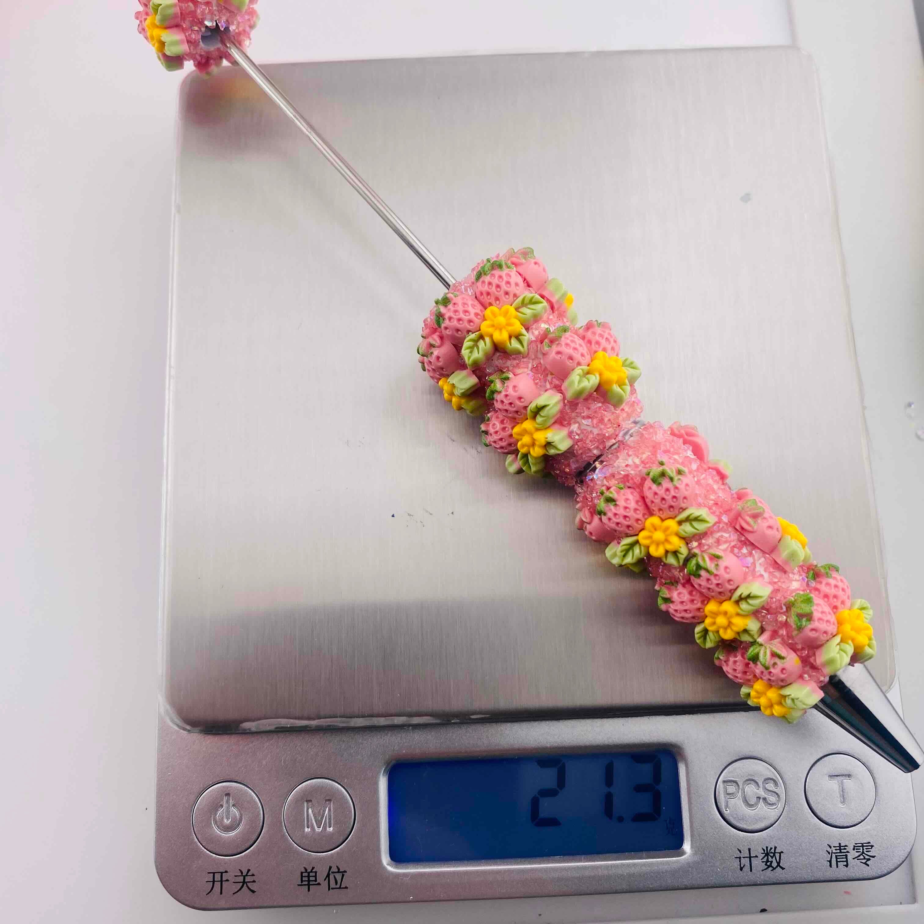 FS19798-Pink Strawberry Floral Clay Beaded Pens