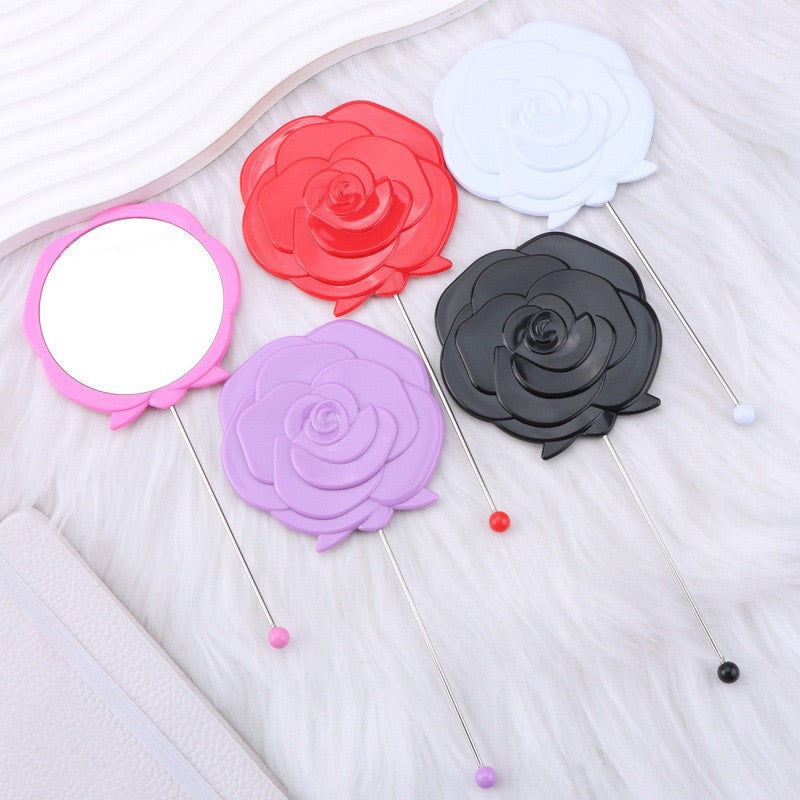 DIY Beadable Rose Flower Shape Mirror Hand-Held Make Up Mirror in Solid Color