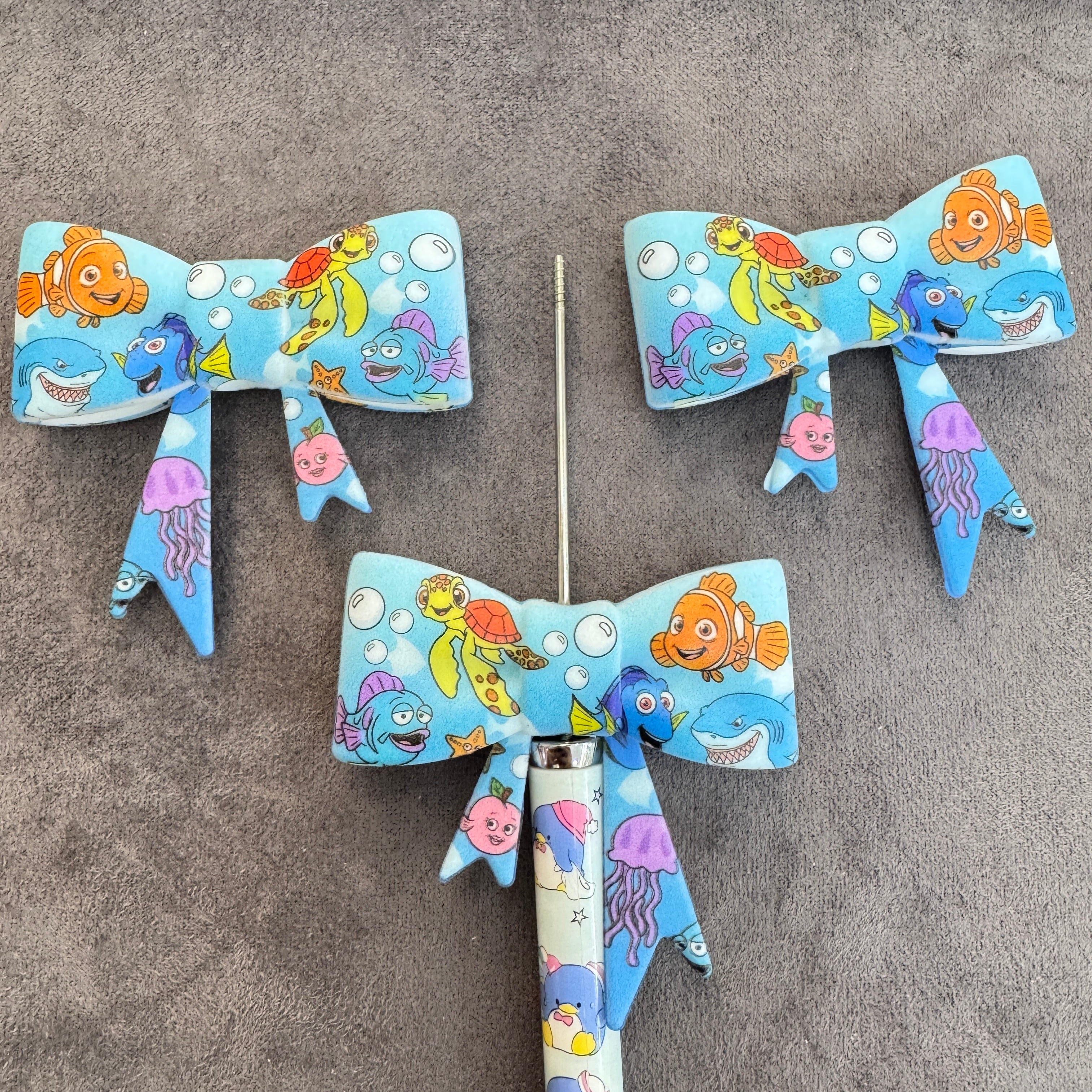 Silicone Focal Beads 3D Bowtie Shape with Finding Nemo Ocean Cartoon Prints