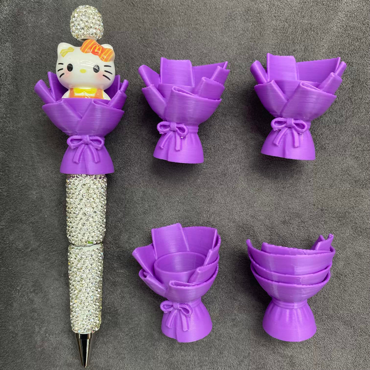 DIY Bouquet Pen Acrylic Beads3D Printed Mini Flower Bouquet Holder for Decorative Pen, Handmade Beaded Pen Accessories