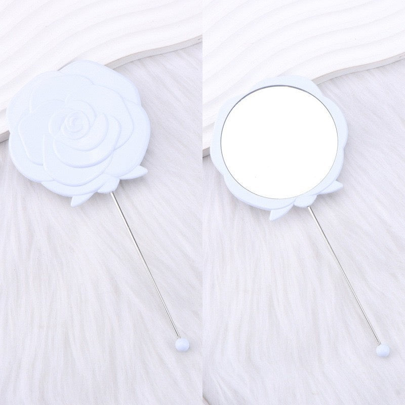 DIY Beadable Rose Flower Shape Mirror Hand-Held Make Up Mirror in Solid Color