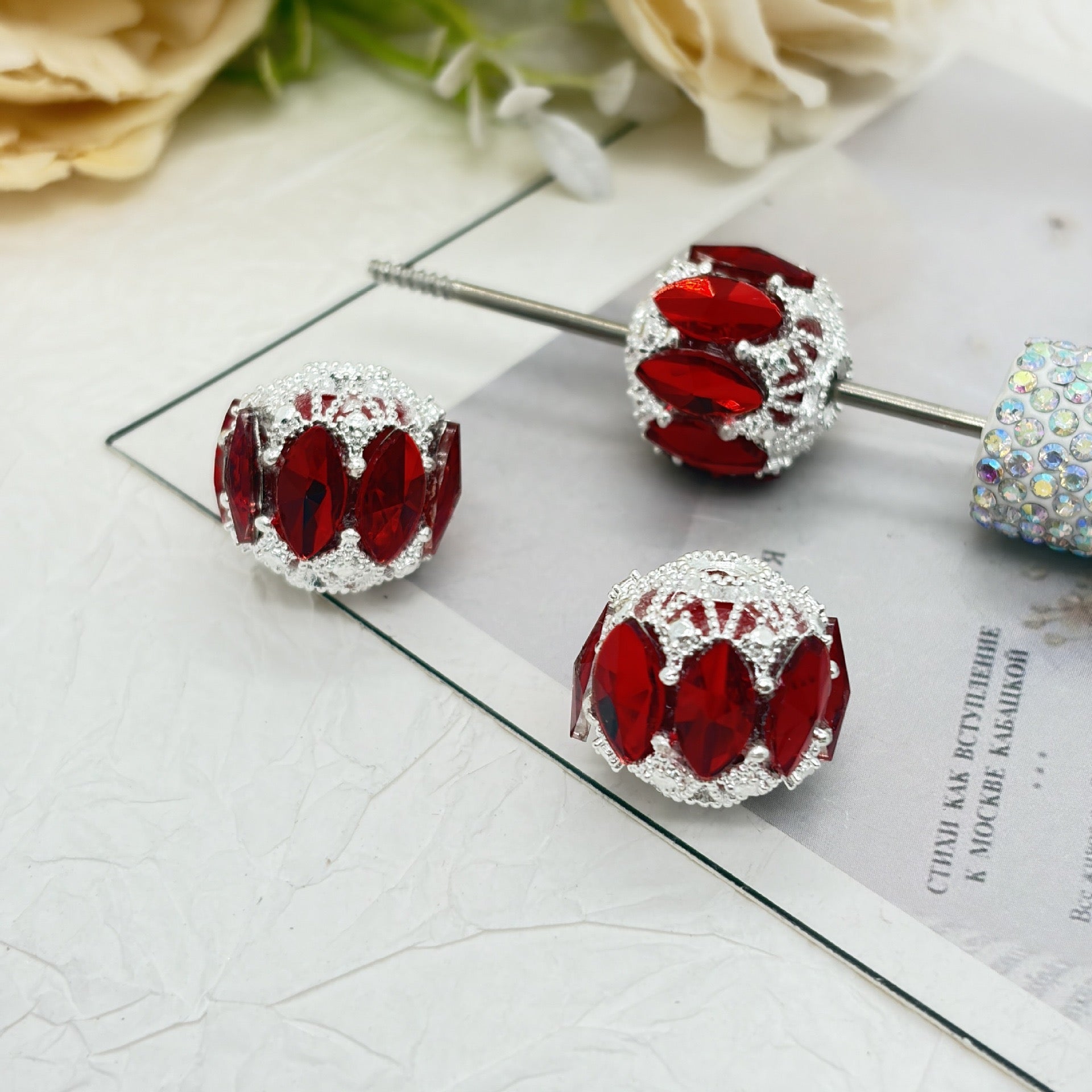 Fancy Acrylic Beads Crown Openwork with Marquise Rhinestones, Multi-Color