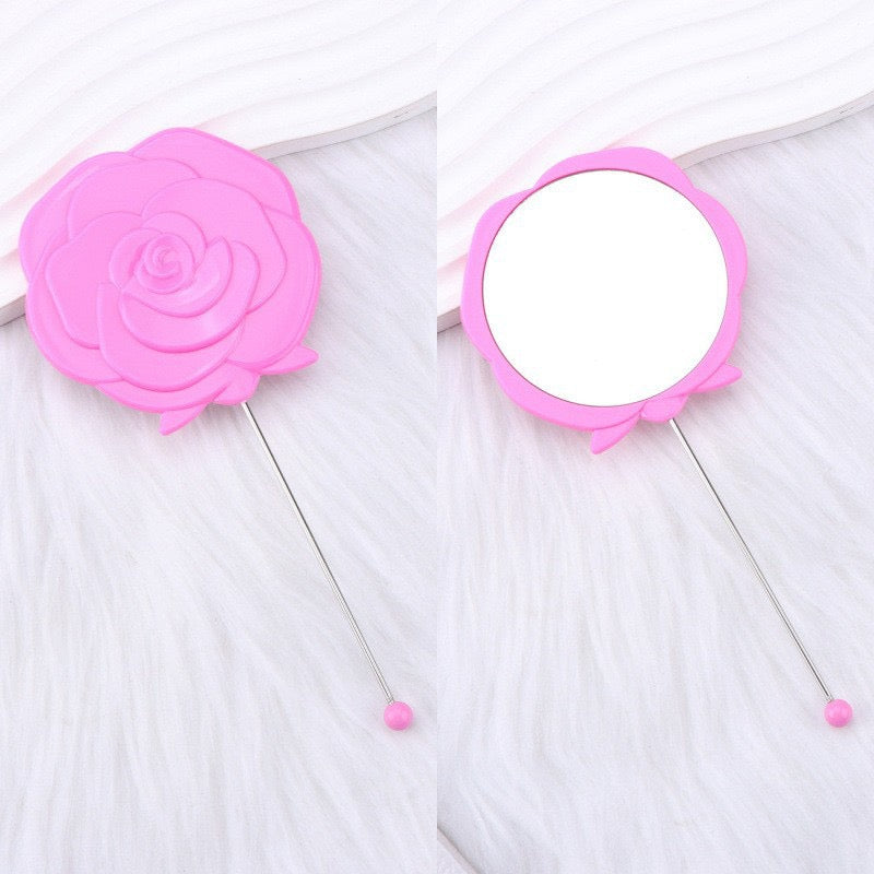 DIY Beadable Rose Flower Shape Mirror Hand-Held Make Up Mirror in Solid Color