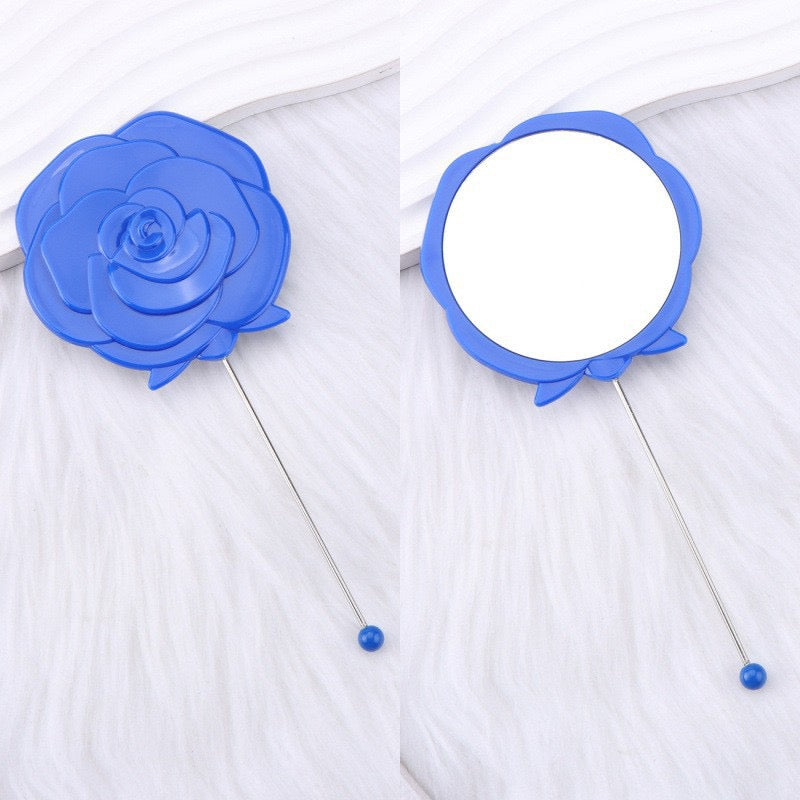 DIY Beadable Rose Flower Shape Mirror Hand-Held Make Up Mirror in Solid Color