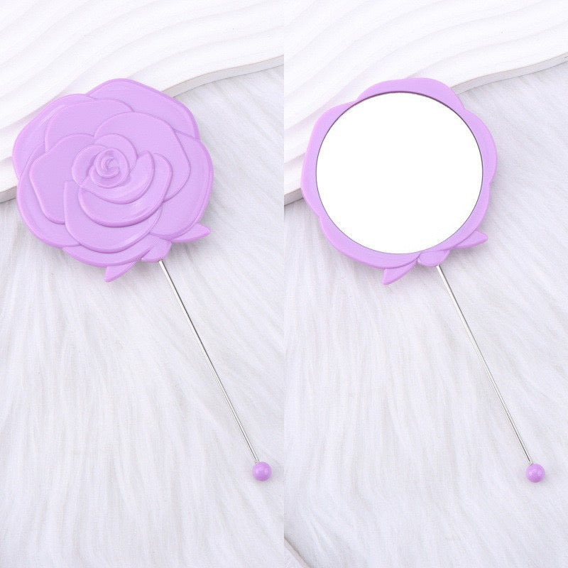 DIY Beadable Rose Flower Shape Mirror Hand-Held Make Up Mirror in Solid Color