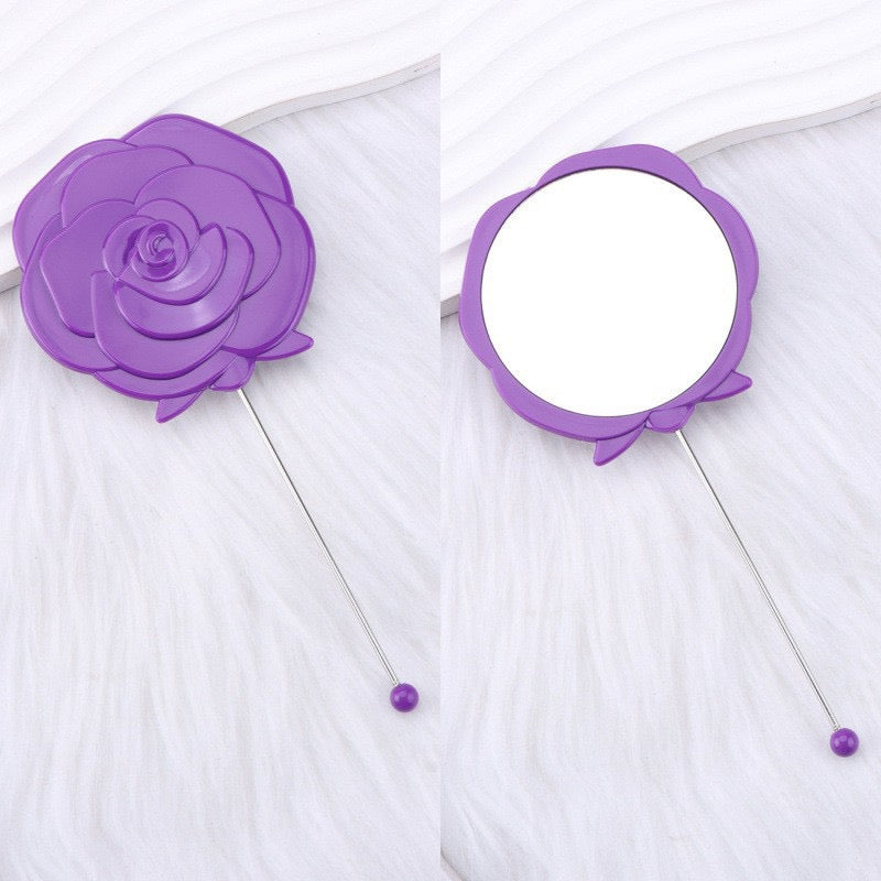 DIY Beadable Rose Flower Shape Mirror Hand-Held Make Up Mirror in Solid Color