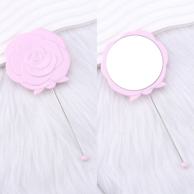 DIY Beadable Rose Flower Shape Mirror Hand-Held Make Up Mirror in Solid Color