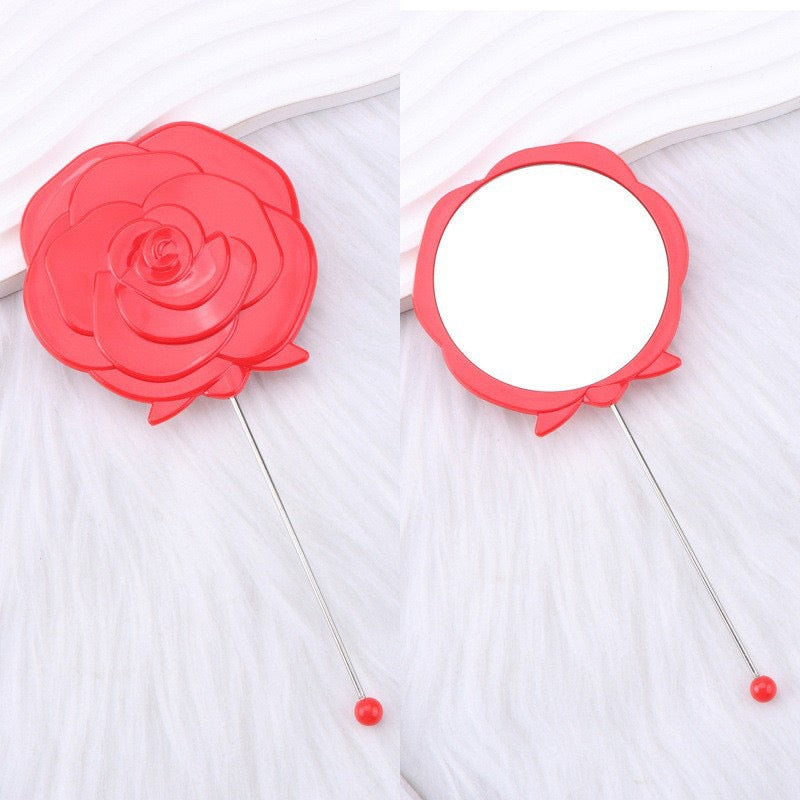 DIY Beadable Rose Flower Shape Mirror Hand-Held Make Up Mirror in Solid Color