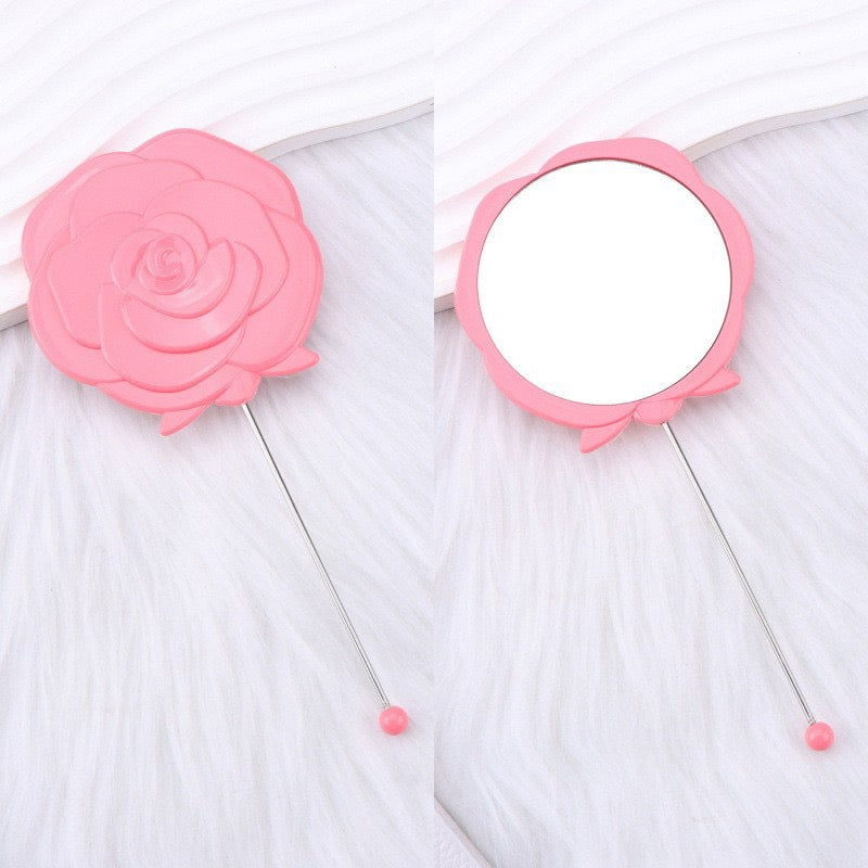 DIY Beadable Rose Flower Shape Mirror Hand-Held Make Up Mirror in Solid Color