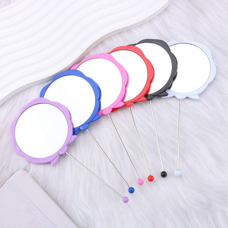 DIY Beadable Rose Flower Shape Mirror Hand-Held Make Up Mirror in Solid Color