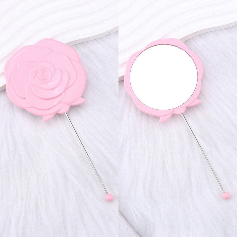 DIY Beadable Rose Flower Shape Mirror Hand-Held Make Up Mirror in Solid Color