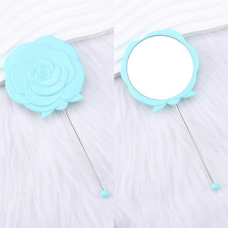 DIY Beadable Rose Flower Shape Mirror Hand-Held Make Up Mirror in Solid Color