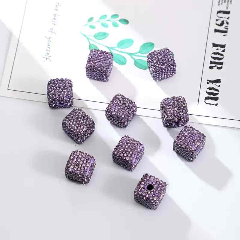 FS20231-16mm Solid Color Rhinestone Clay Cube Beads
