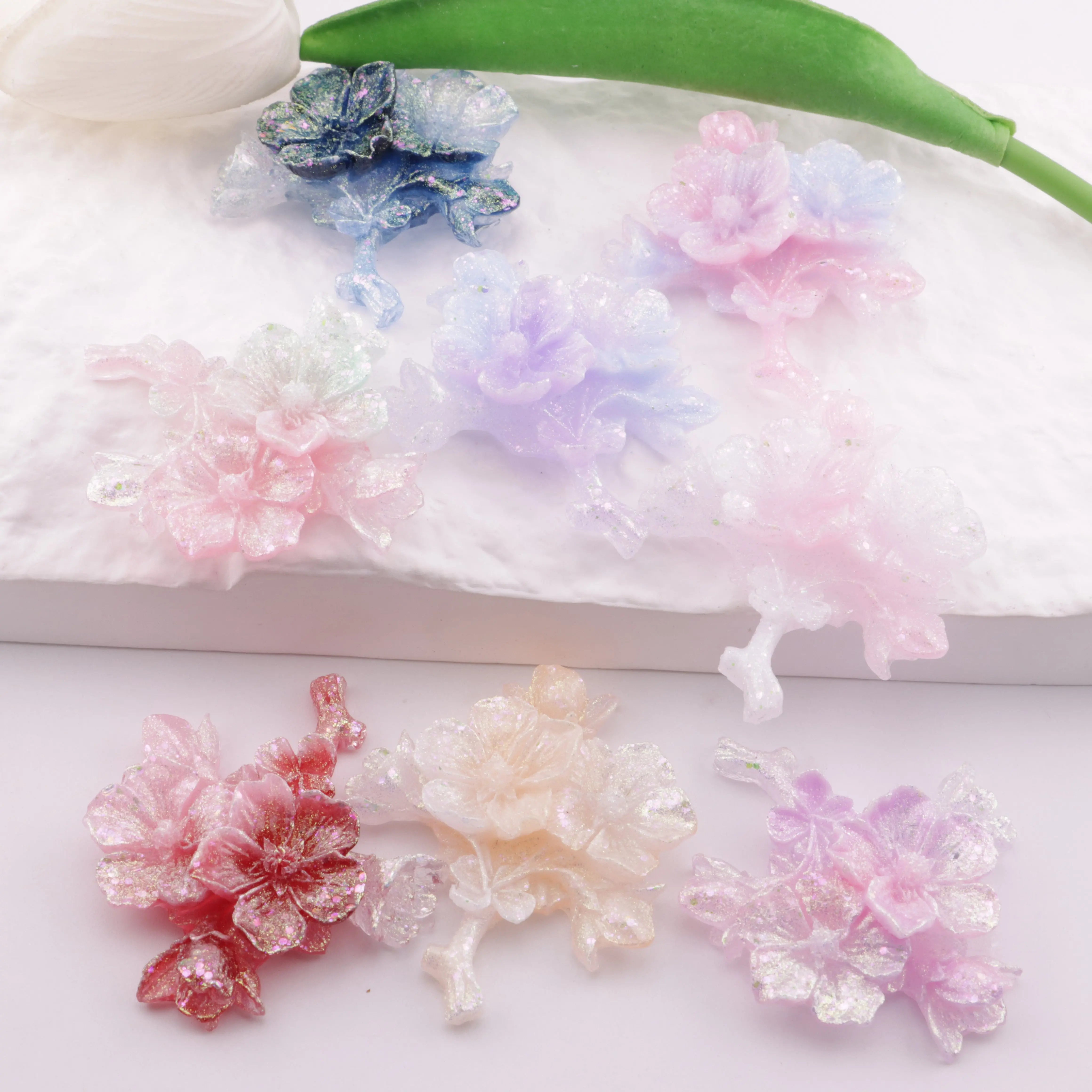 FS6386-56×49mm Luminous Peach Blossom Branch Charms - Zoe DIY Wholesale
