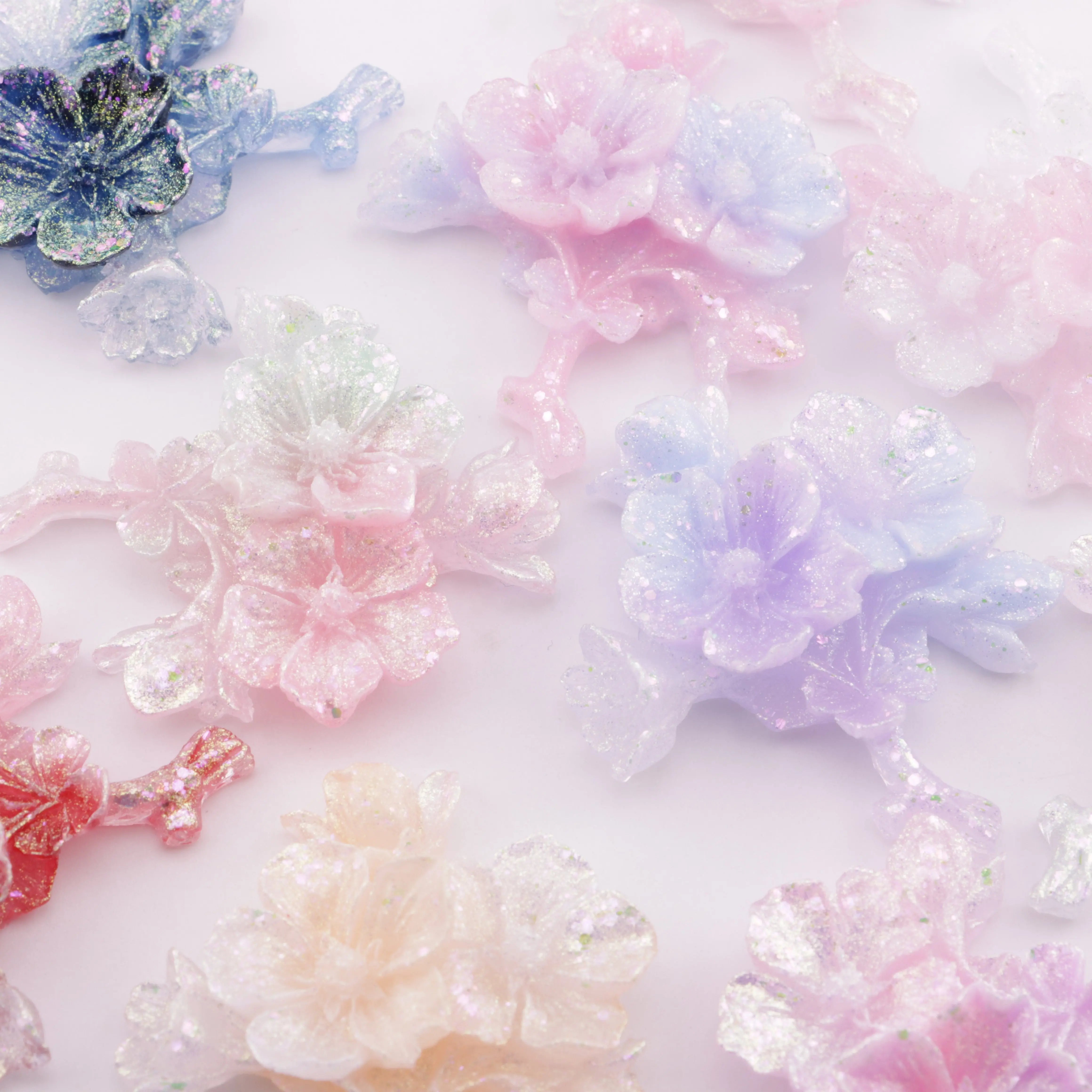 FS6386-56×49mm Luminous Peach Blossom Branch Charms - Zoe DIY Wholesale