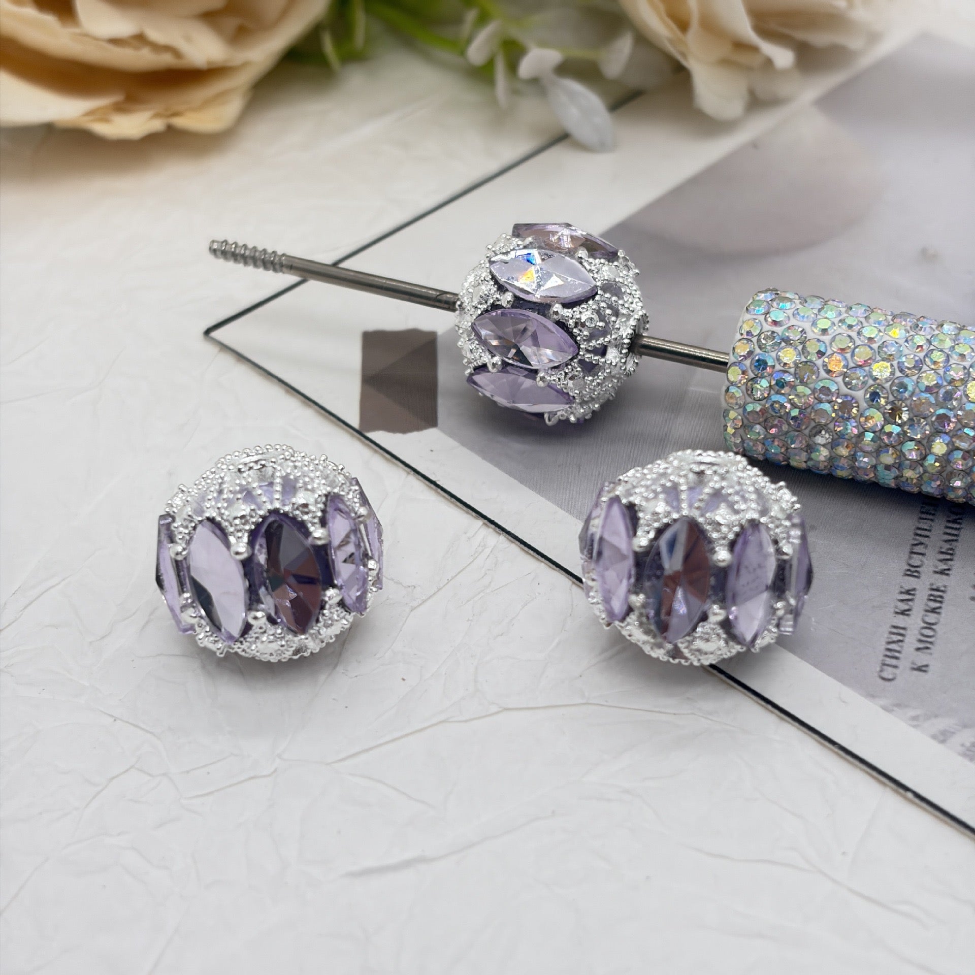 Fancy Acrylic Beads Crown Openwork with Marquise Rhinestones, Multi-Color