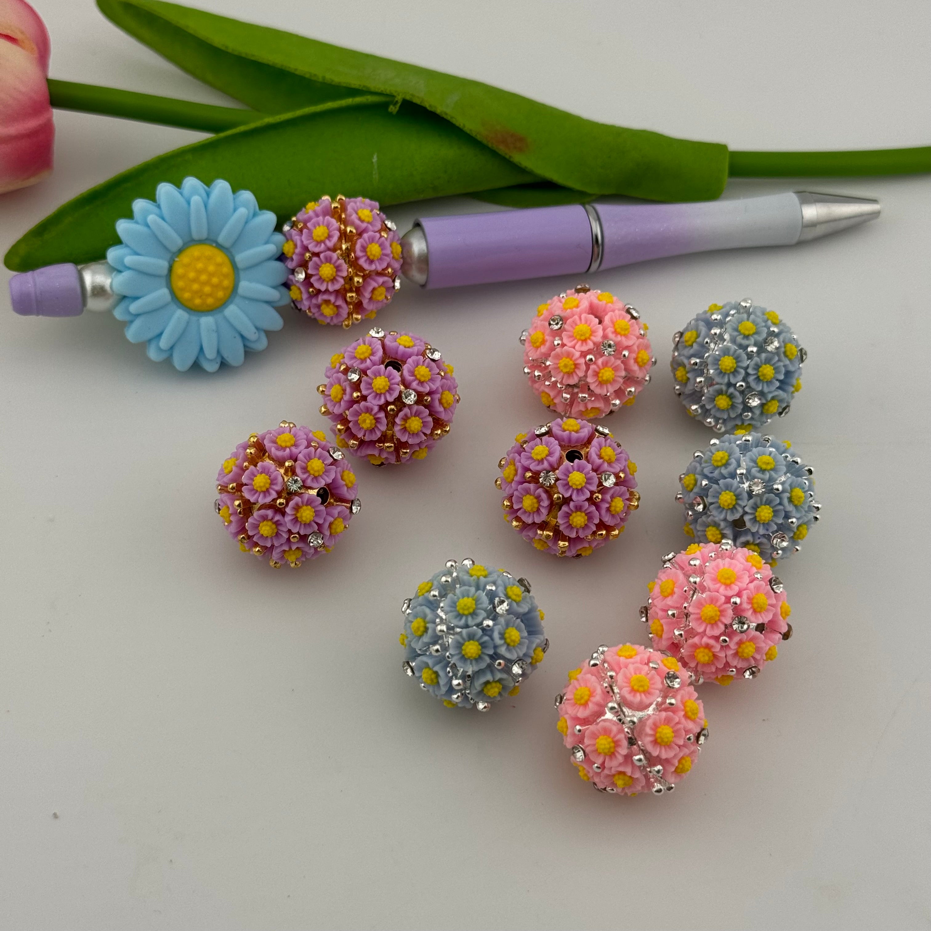 20 Pieces 20mm Mixed Color Flower Sparkling Beads