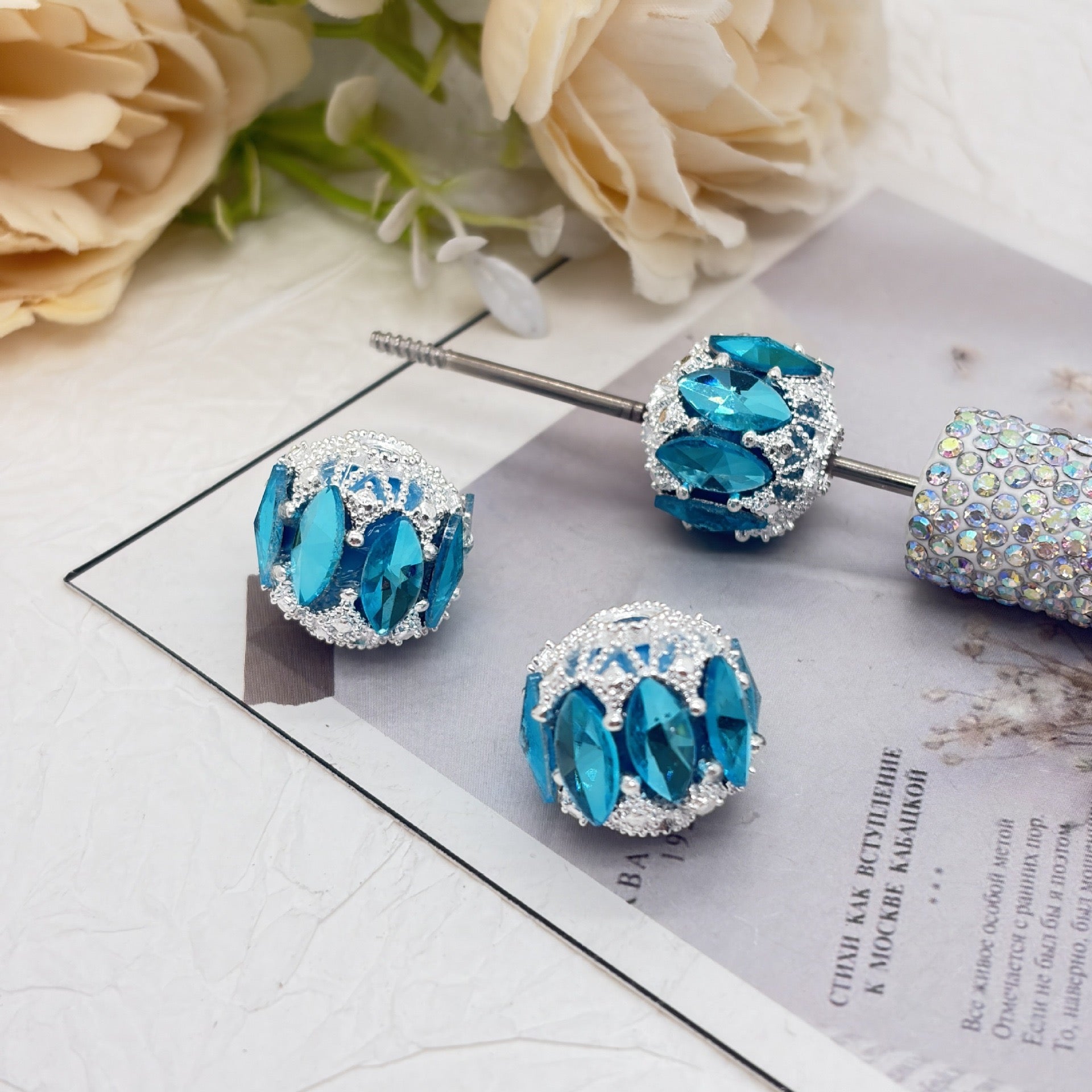 Fancy Acrylic Beads Crown Openwork with Marquise Rhinestones, Multi-Color