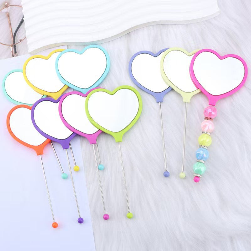 Heart-shaped DIY Beadable Handheld Makeup Mirror,Multi-Color