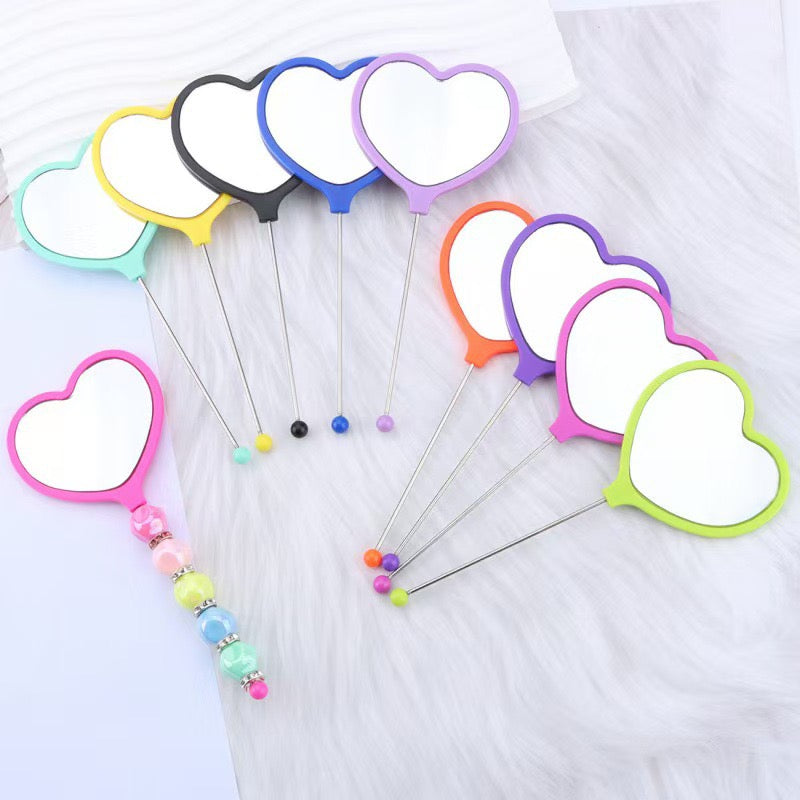 Heart-shaped DIY Beadable Handheld Makeup Mirror,Multi-Color