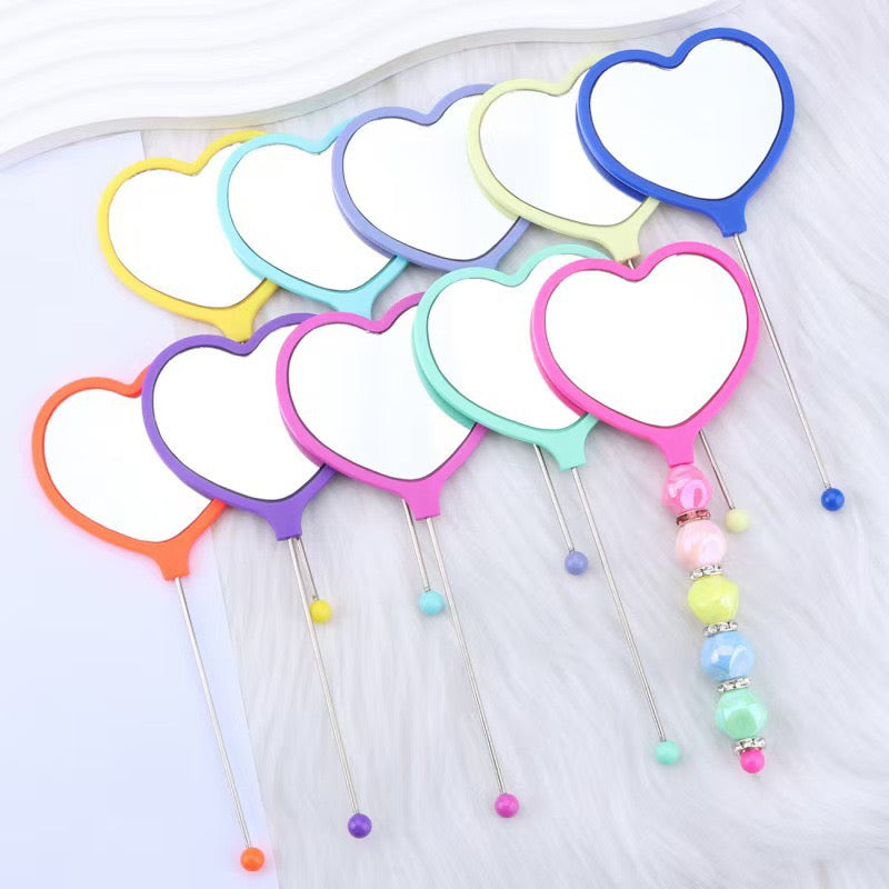 Heart-shaped DIY Beadable Handheld Makeup Mirror,Multi-Color