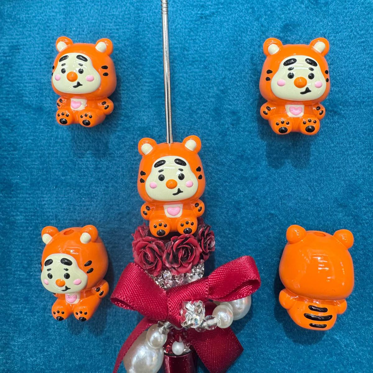 3D Tiger Hand Painted Acrylic Beads For Beadable Pens Keychain Jewelry Making