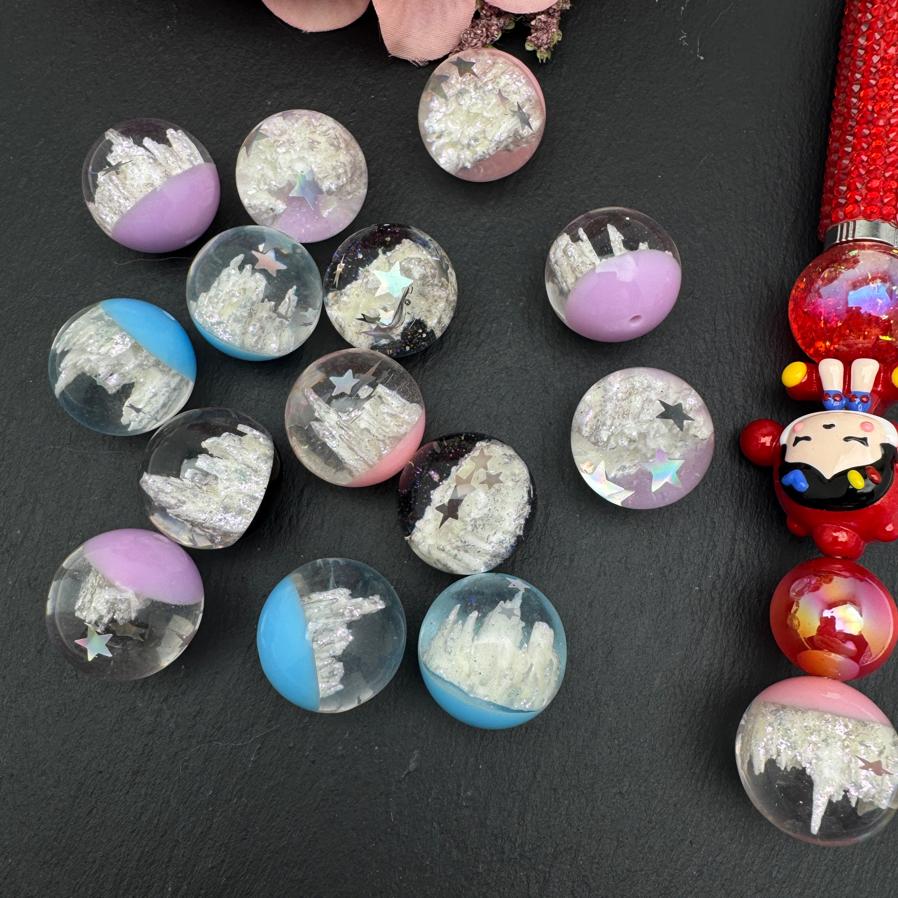 FS5170-Random Mixed Color 20mm Glowing Castle Resin Pen Topper