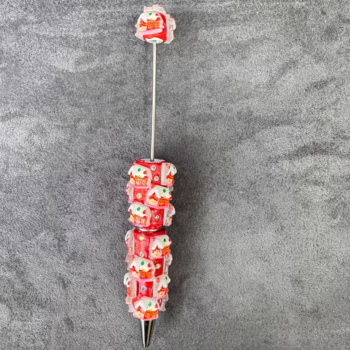 Gingerbread Man Santa Claus Tree and AB Rhinestones Beadable Clay Pens, Christmas Series,Red Clay Base