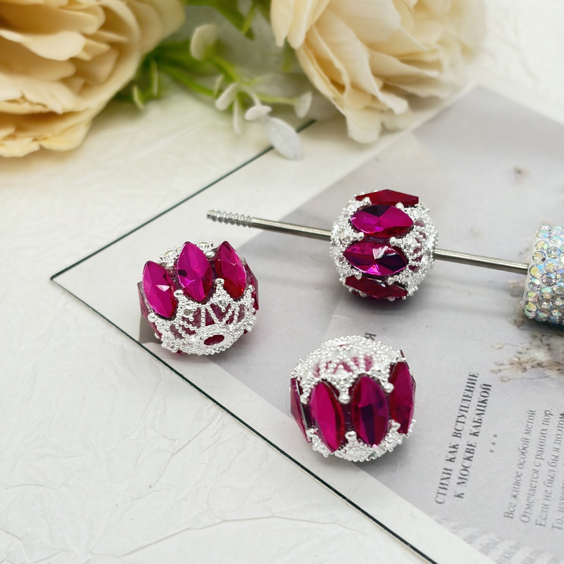 Fancy Acrylic Beads Crown Openwork with Marquise Rhinestones, Multi-Color