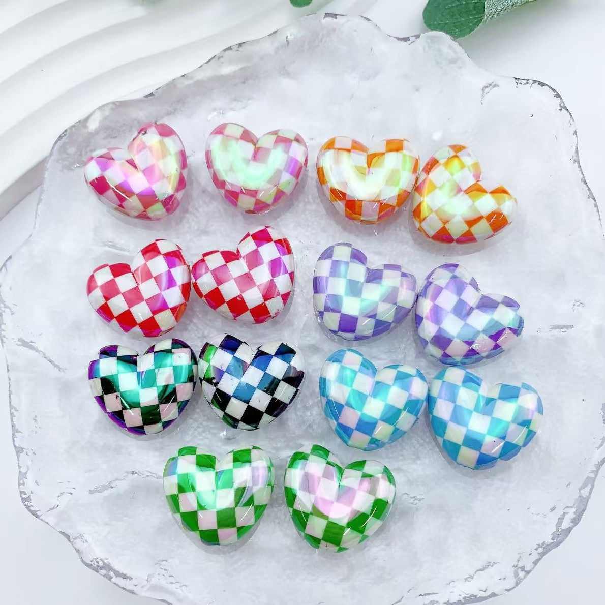 FS2055- Uv Heart Grid Resin Beads