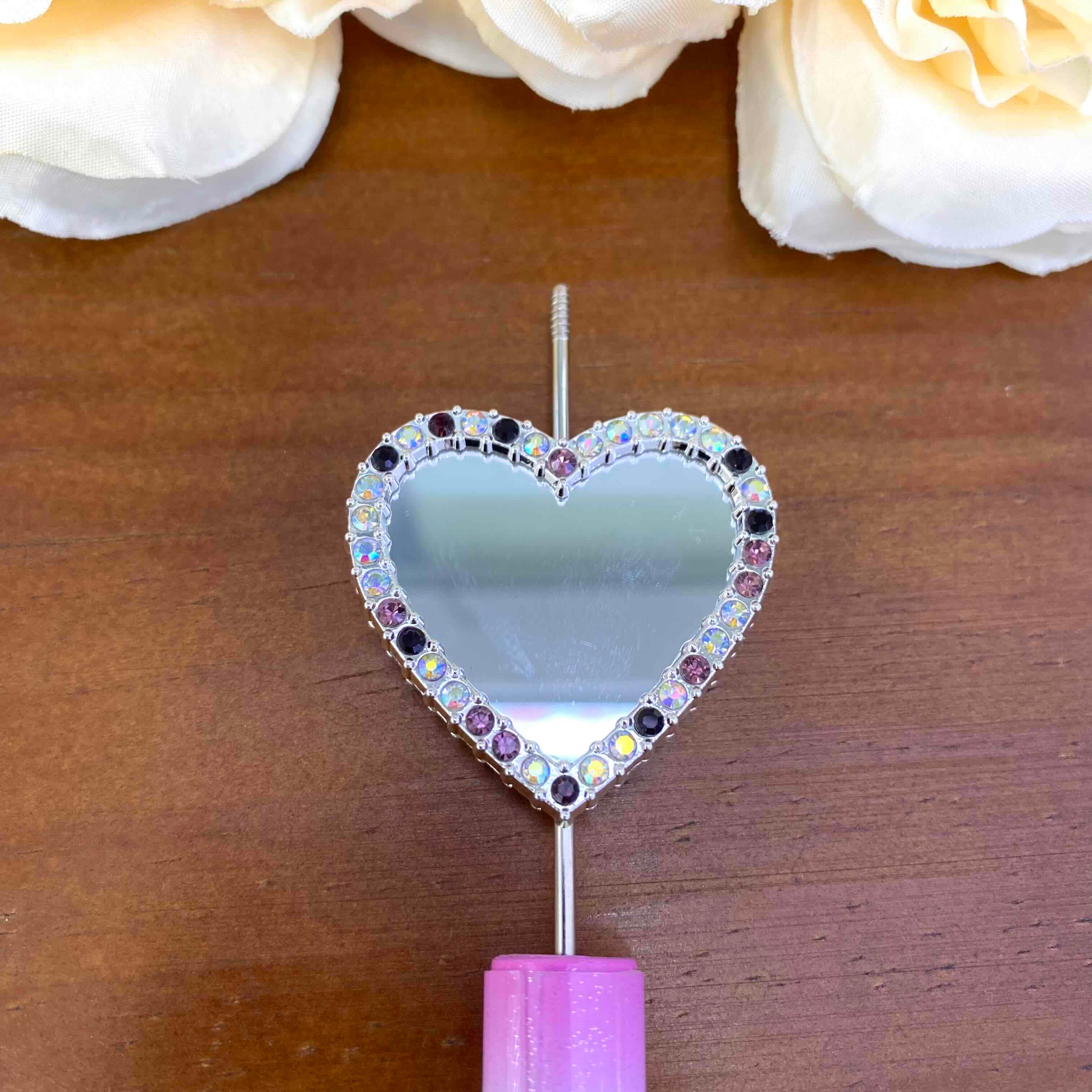 FS20635-Rhinestone Heart Mirror Metal Beads