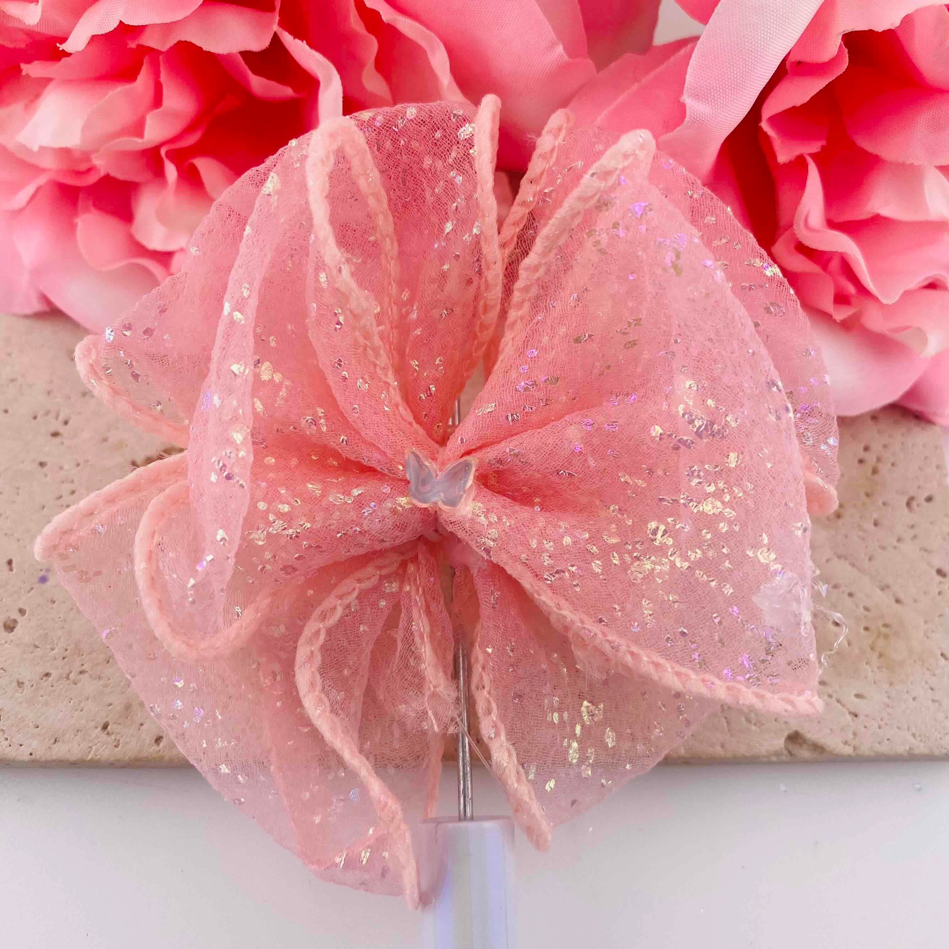 FS19813-About 18*19mm Glitter Tulle Bow Fancy Beads