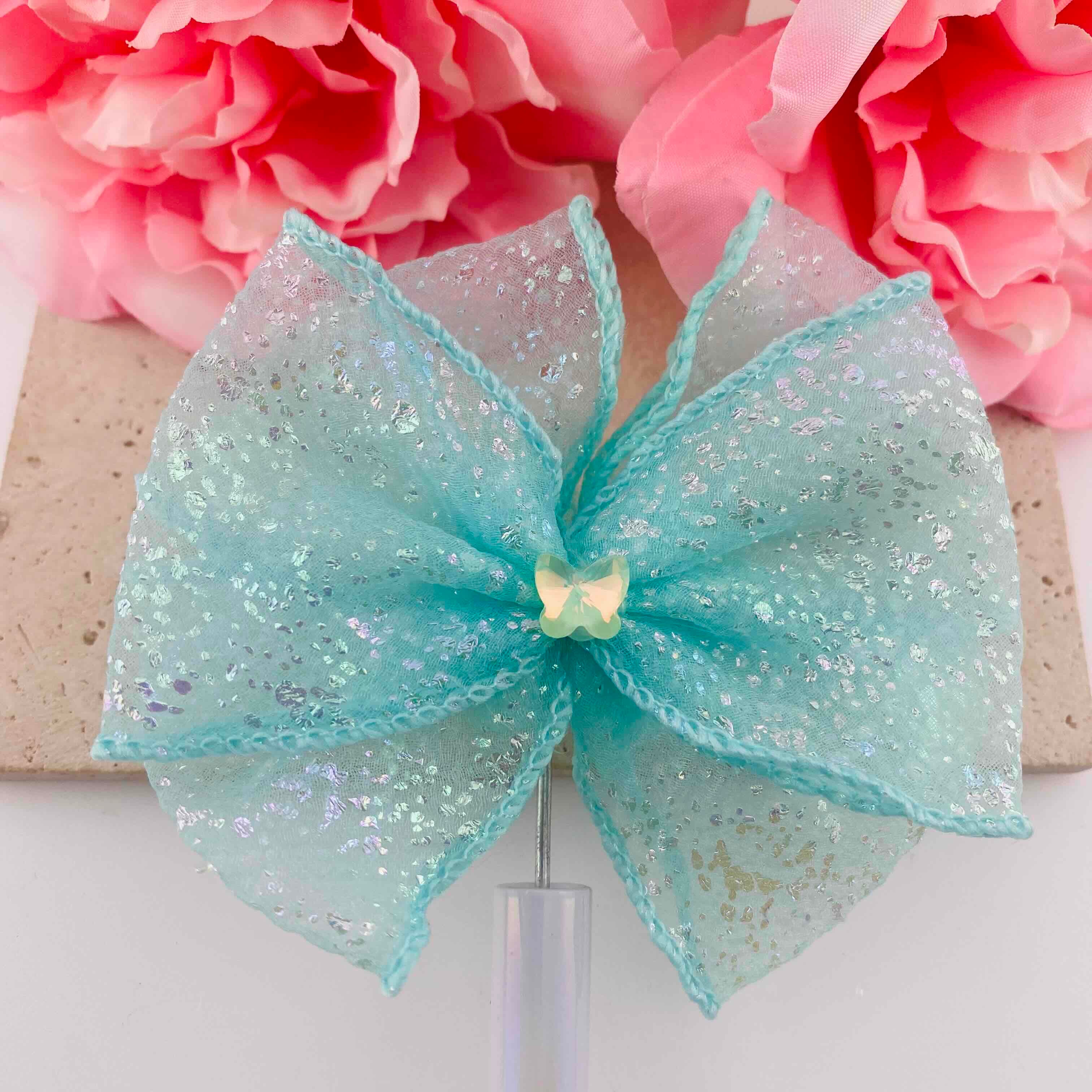 FS19813-About 18*19mm Glitter Tulle Bow Fancy Beads