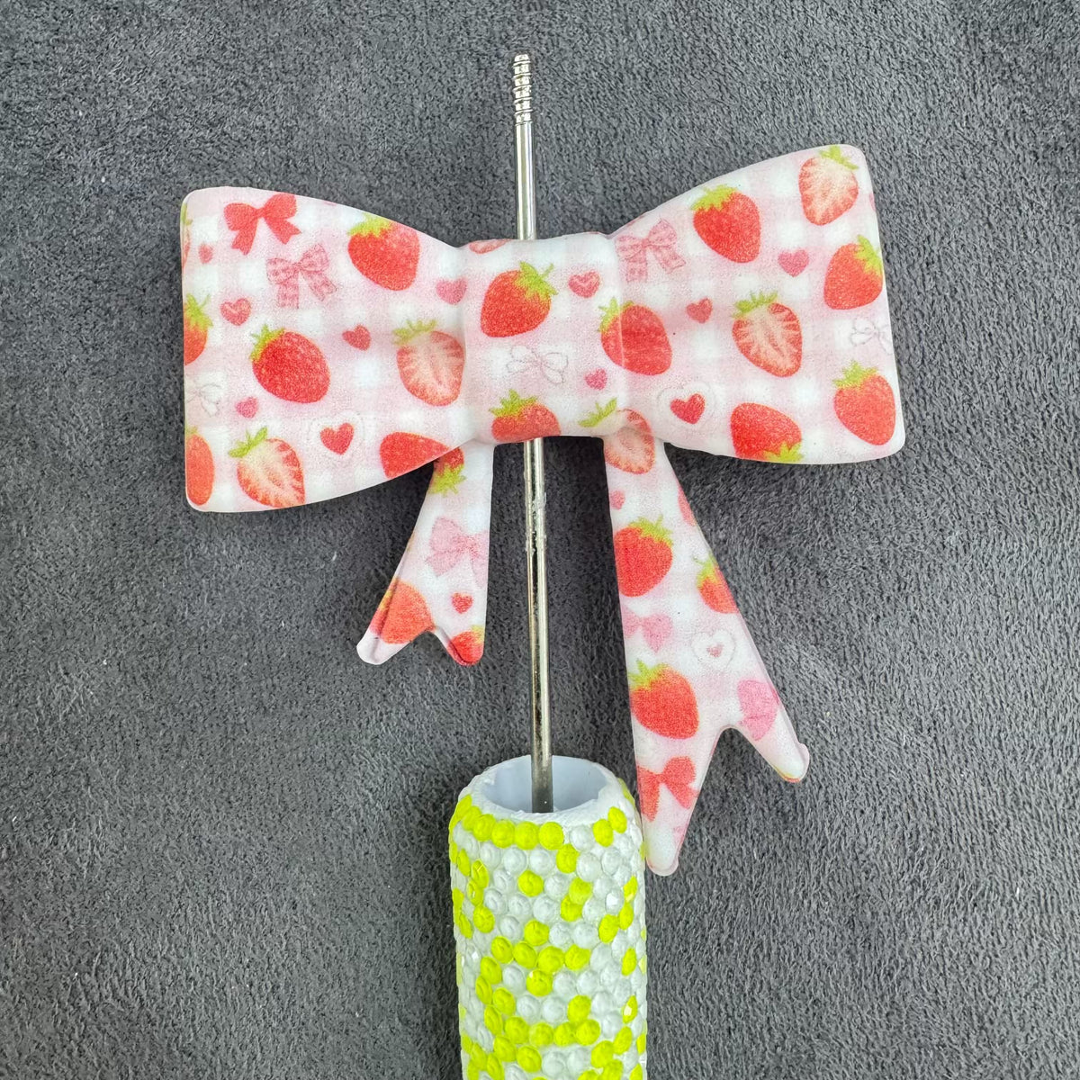 About 60×53mm Strawberry Bow Silicone Focal Bead, DIY Pen Making Accessory