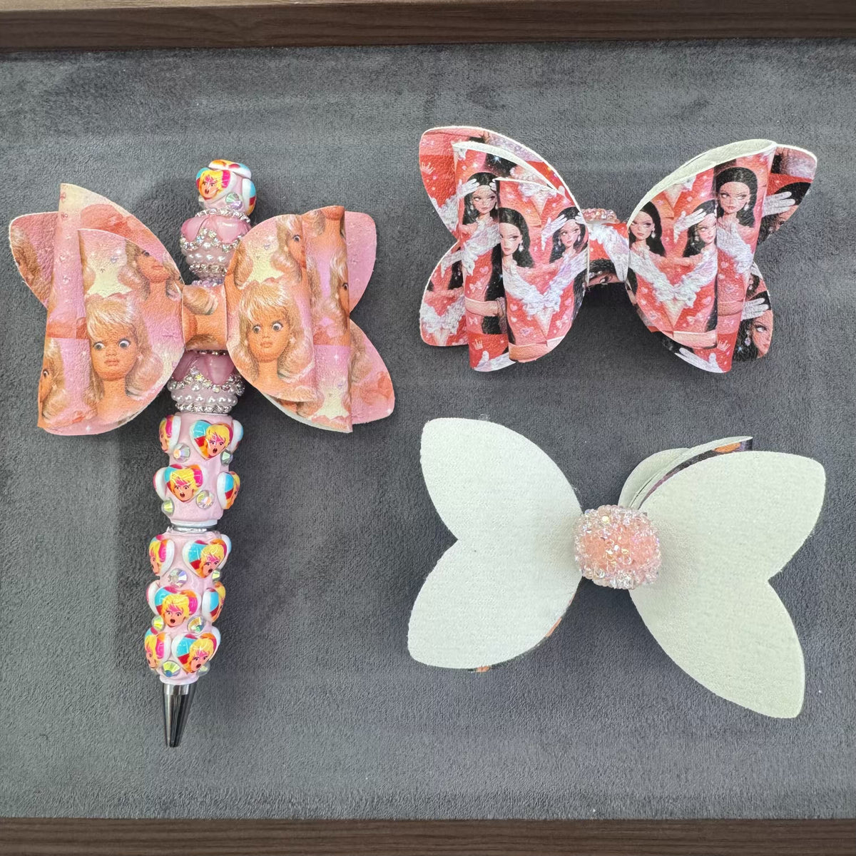Printed Barbie Leather Bow Sugar Beads For Beadable Pens Keychain Jewelry Making