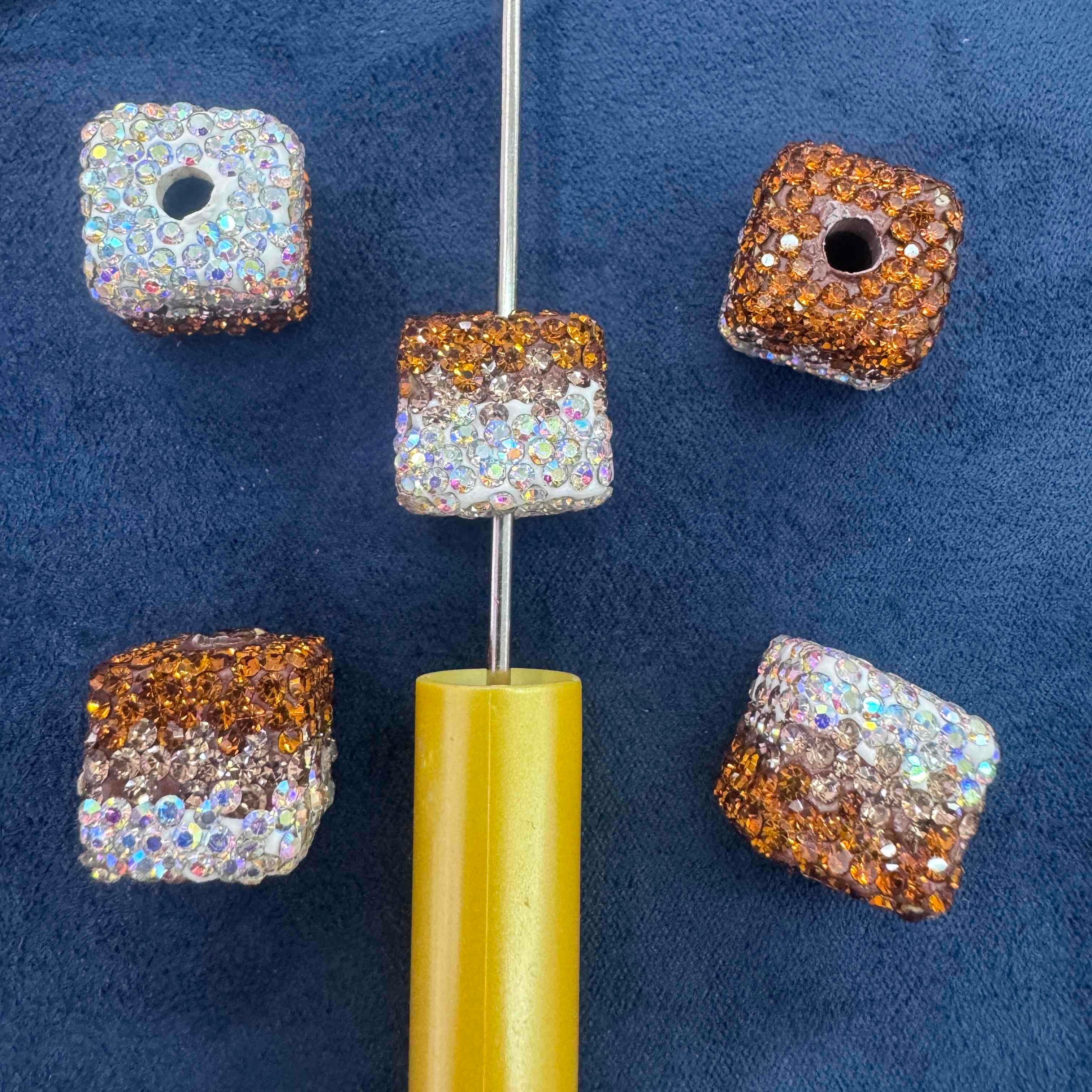 FS20230-16mm  Gradient color Rhinestone Clay Cube Beads
