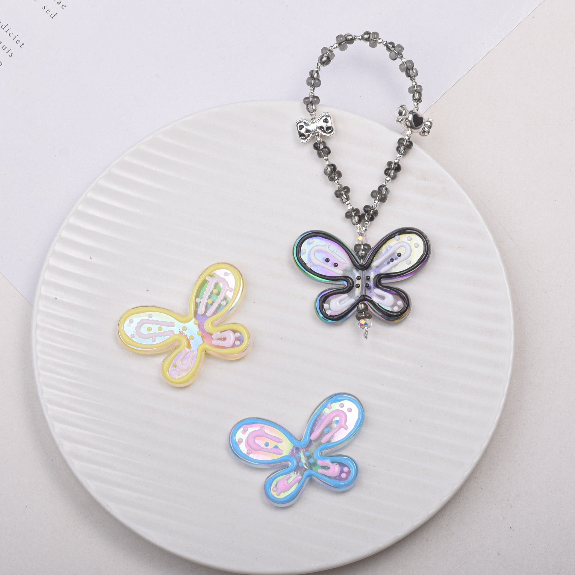 FS1632-46MM Mixed Color Hand Drawn Butterfly Chain Bracelet