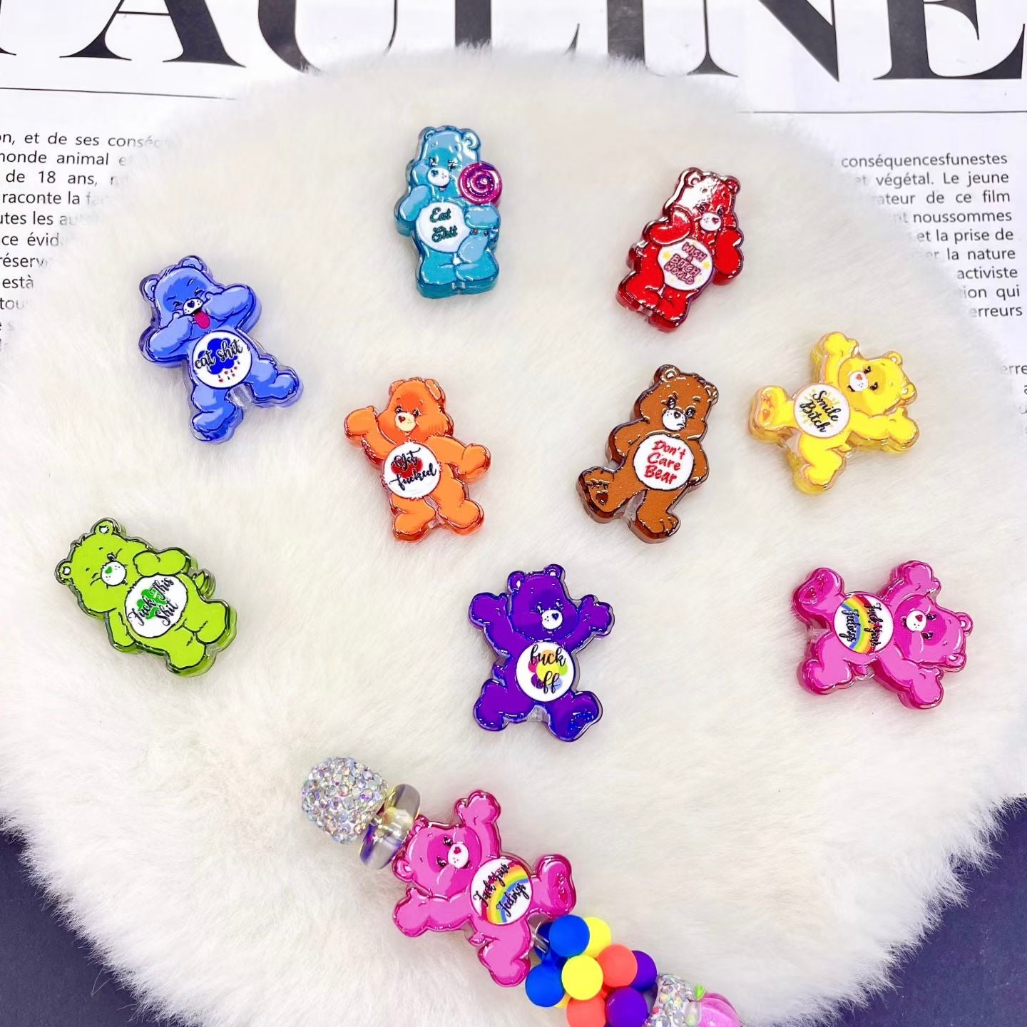 Colorful Cute Cartoon Bear Acrylic Focal Beads Random Mix For Pen Toppers