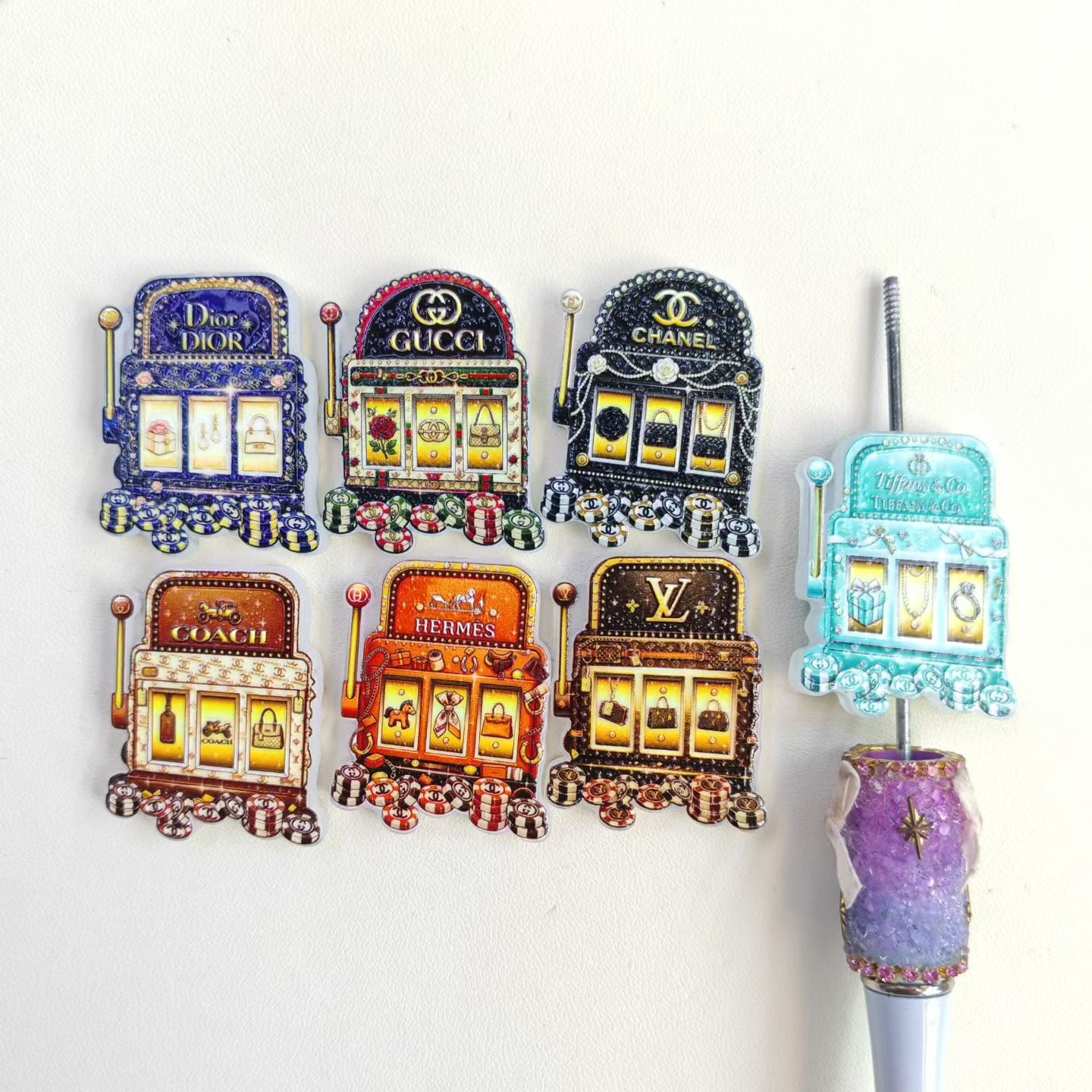 Slot‑Machine Shape Acrylic Focal Beads, Multi-Color,Random Mix
