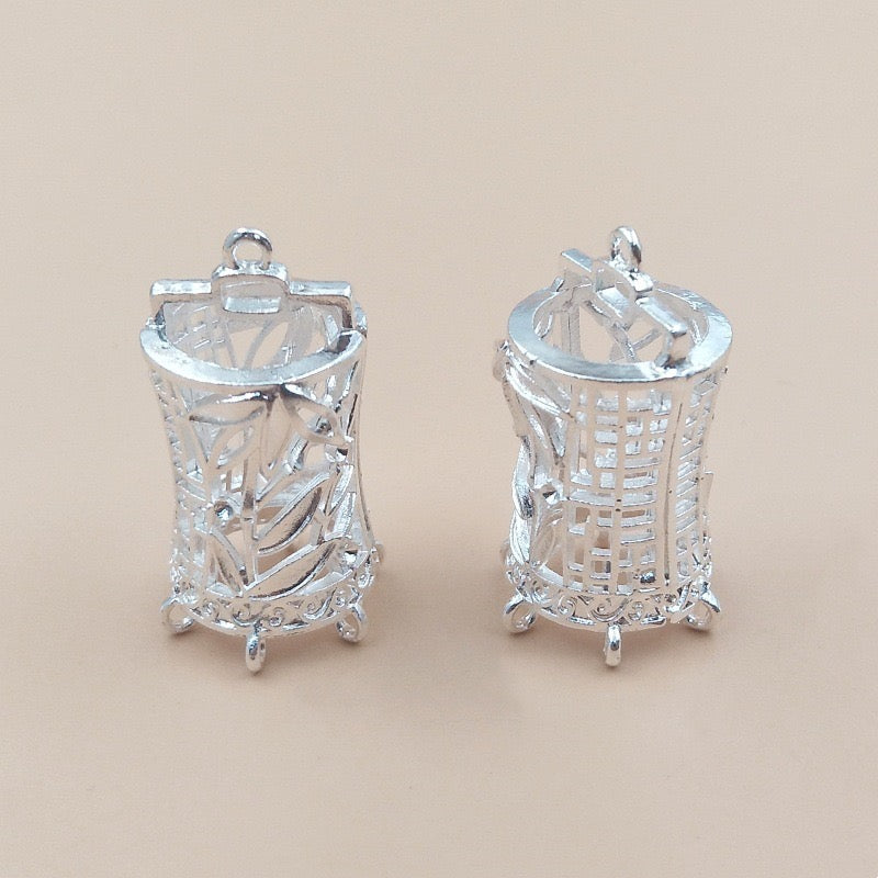 DIY Beaded Pendant, Silver Hollow Metal Ball  Cage Ornament for Jewelry Making
