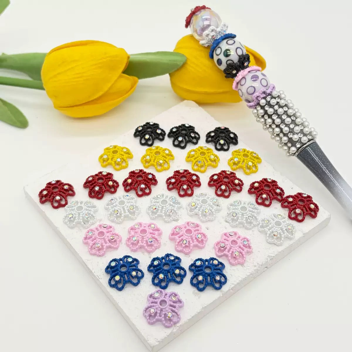 Alloy Bead Cages Heart Shaped Four Leaf Clover with AB Rhinestones, Bead Cap,Multi-Color&Gold&Sliver&Gun-Black
