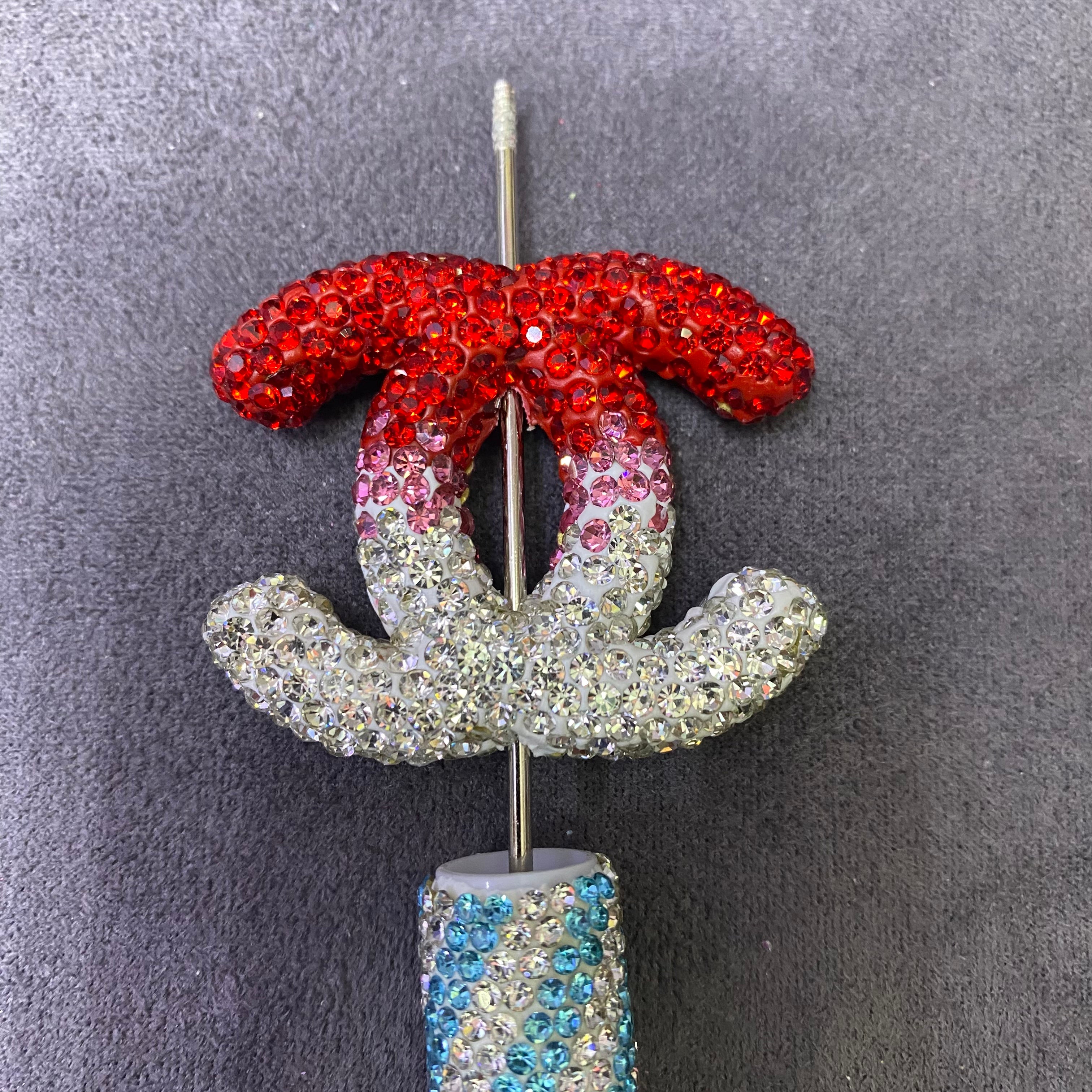 Large-Sized Heavy Industry Clay Full Diamond Gradient Color Double C Straight Hole Beads,40mm*47mm
