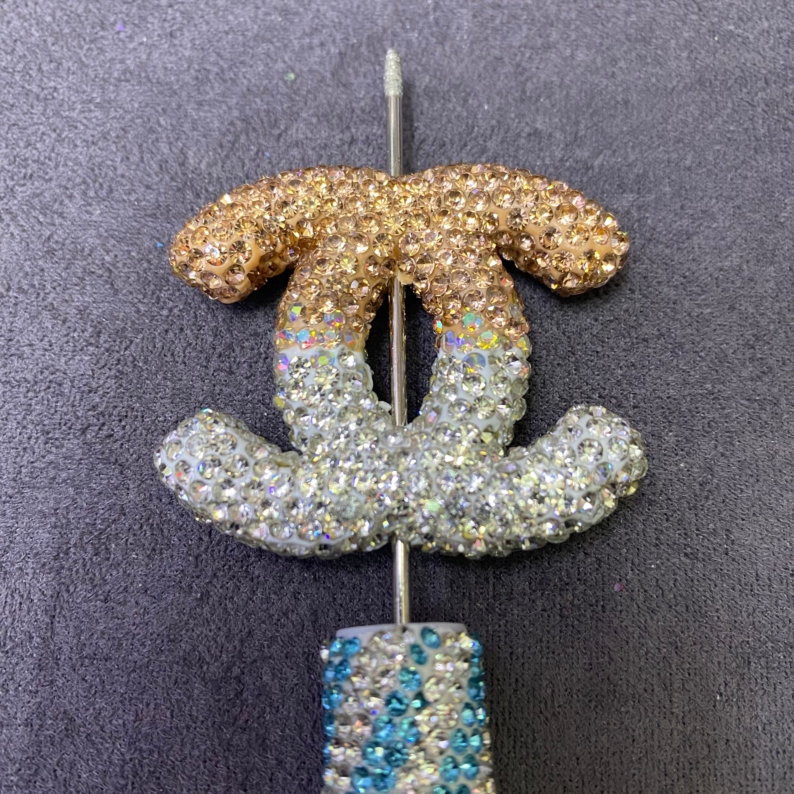 Large-Sized Heavy Industry Clay Full Diamond Gradient Color Double C Straight Hole Beads,40mm*47mm