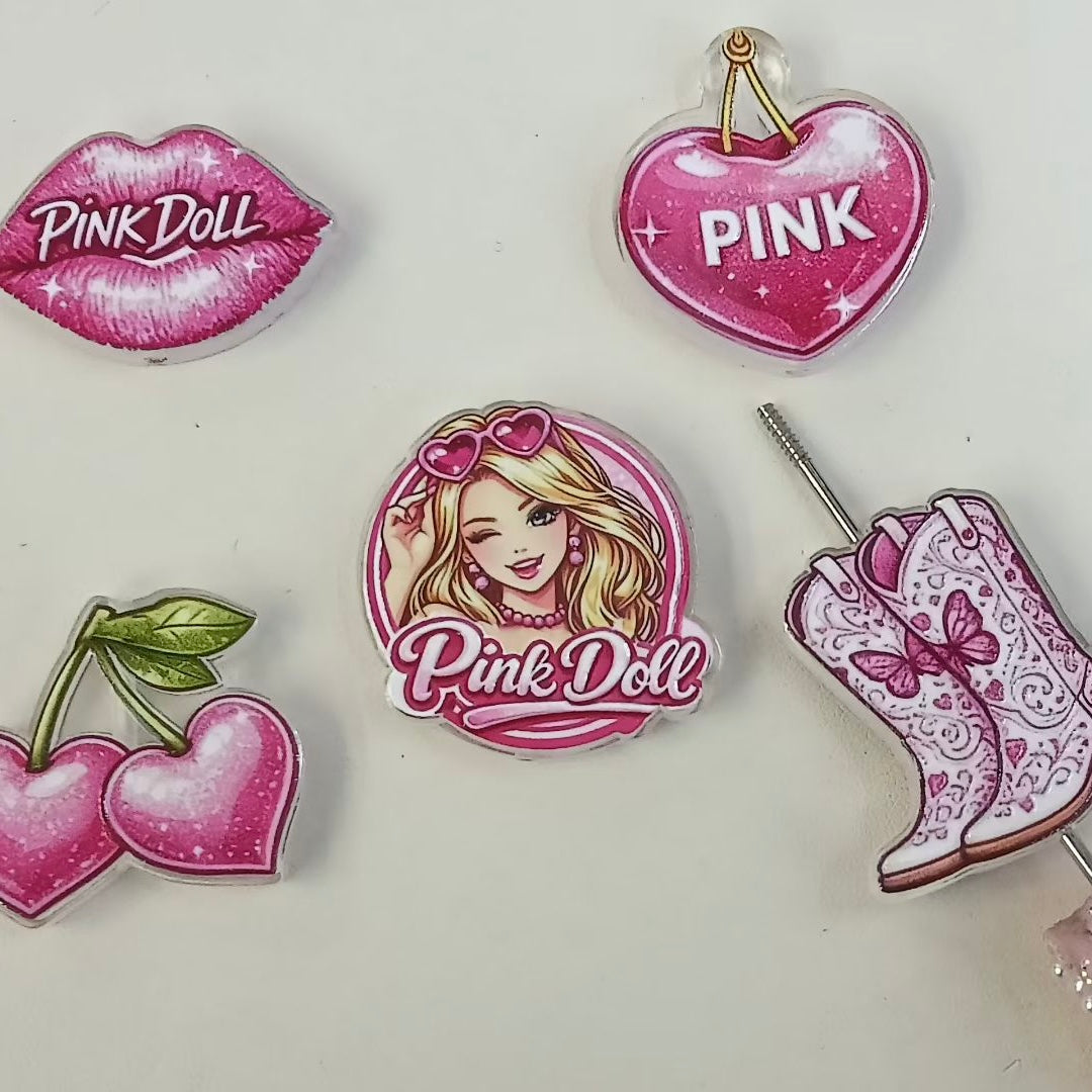 Acrylic Beads Heart Shaped Cherry Lip Boot Fashion Doll, Barbie Pink Series, Random Mix