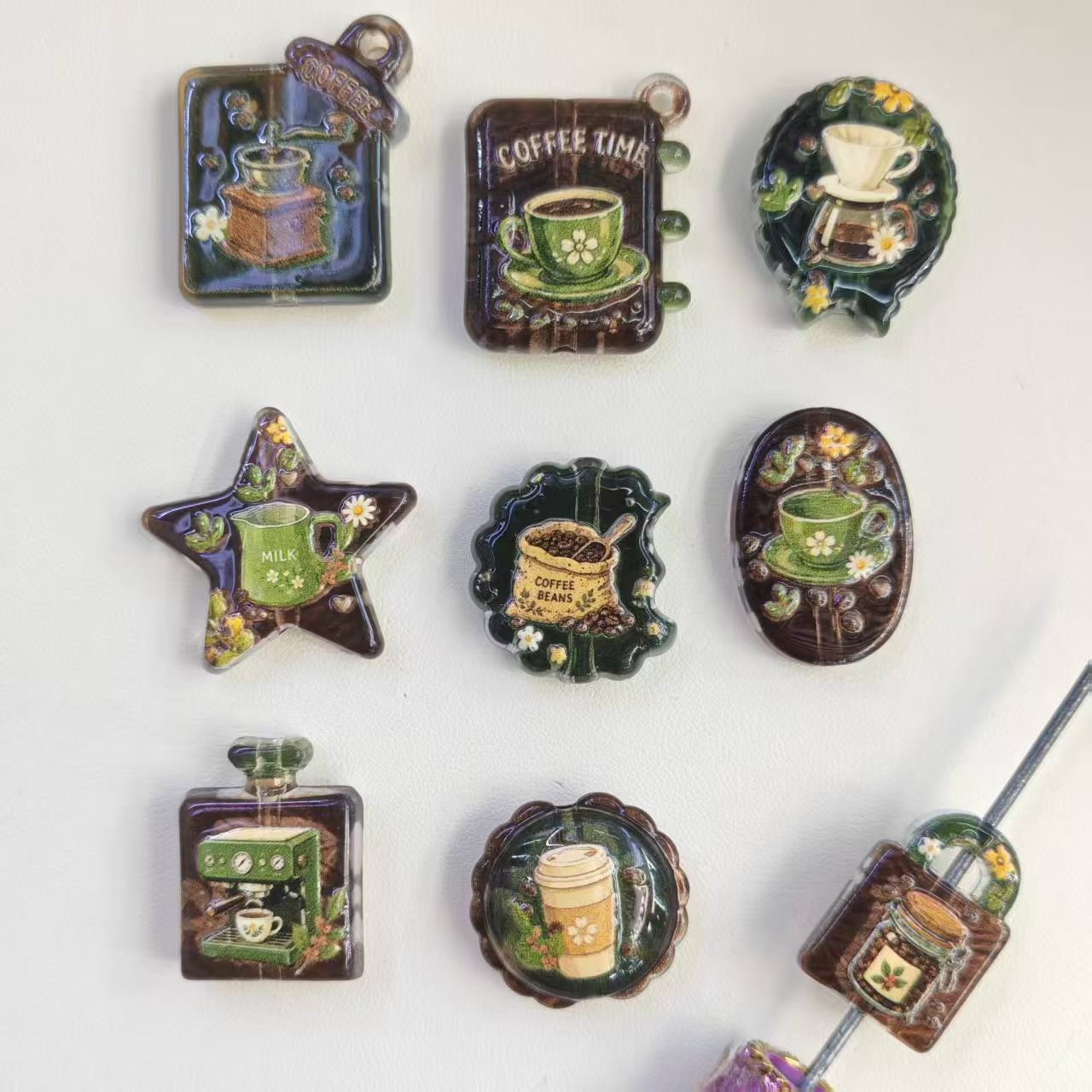 Vintage Coffee Cottage Theme Acrylic Focal Beads,Random Mix