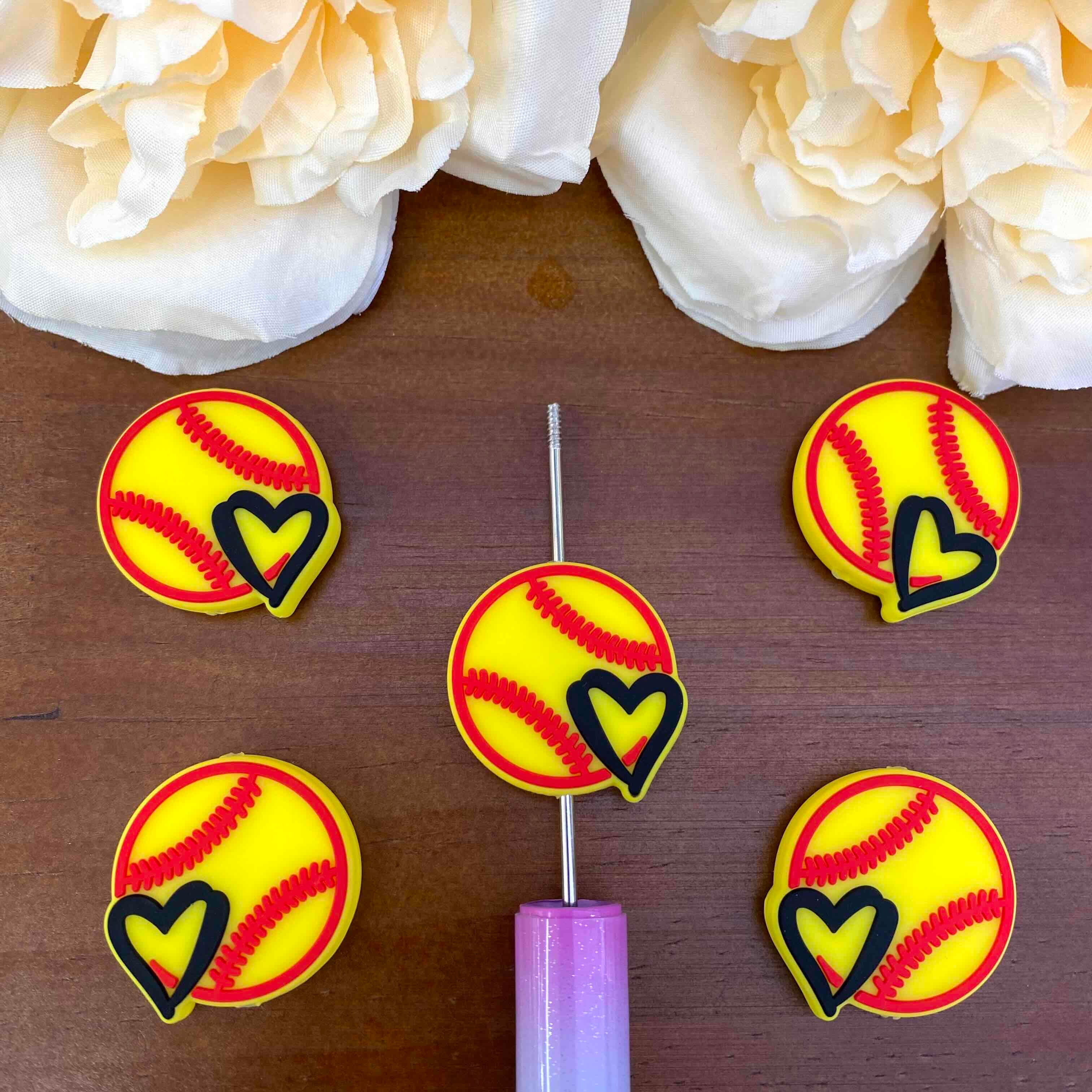 FS20609-Soccer Ribbon Flat Silicone Focal Beads